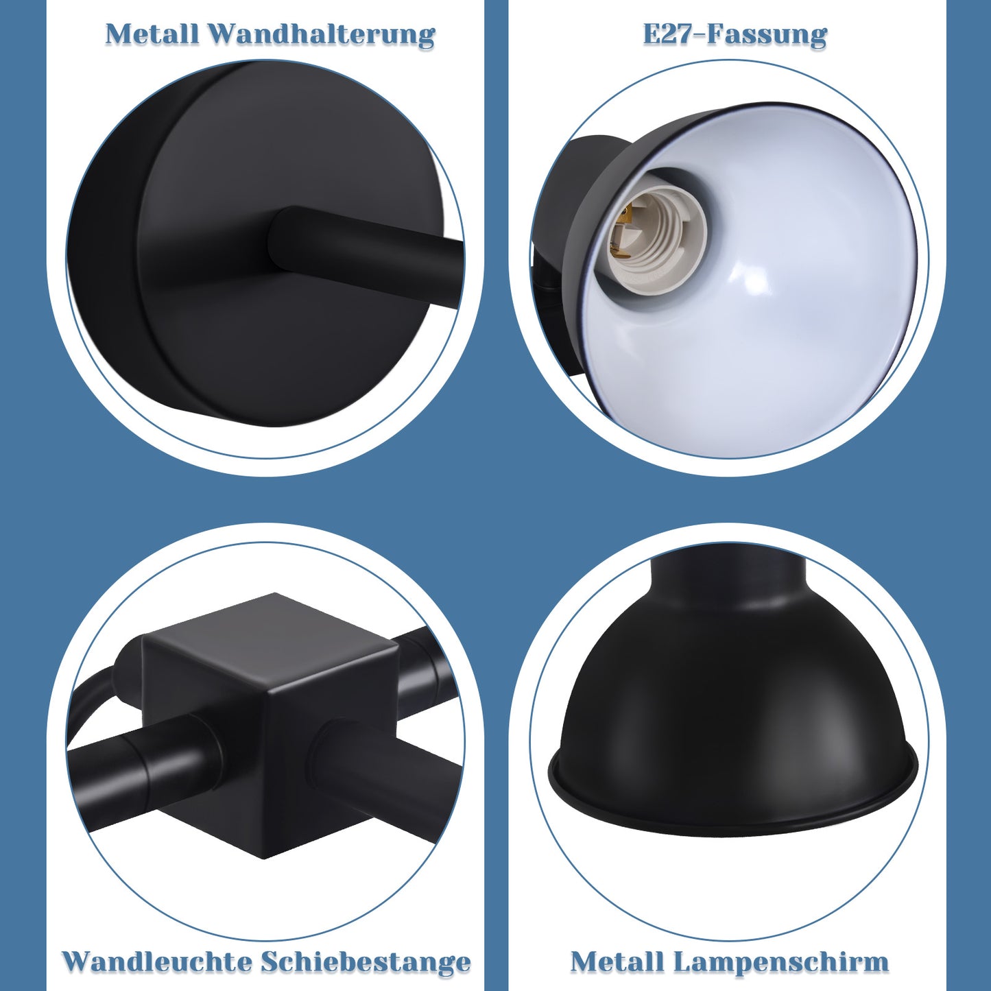 ZMH Wandleuchte innen Wandlampe Schwarz - E27 Vintage Metall Flurlampe Schwenkbar Design Treppenhauslampe Indirekt Wandbeleuchtung mit Schalter f¨¹r Wohnzimmer Schlafzimmer Flur Treppenhaus Bett