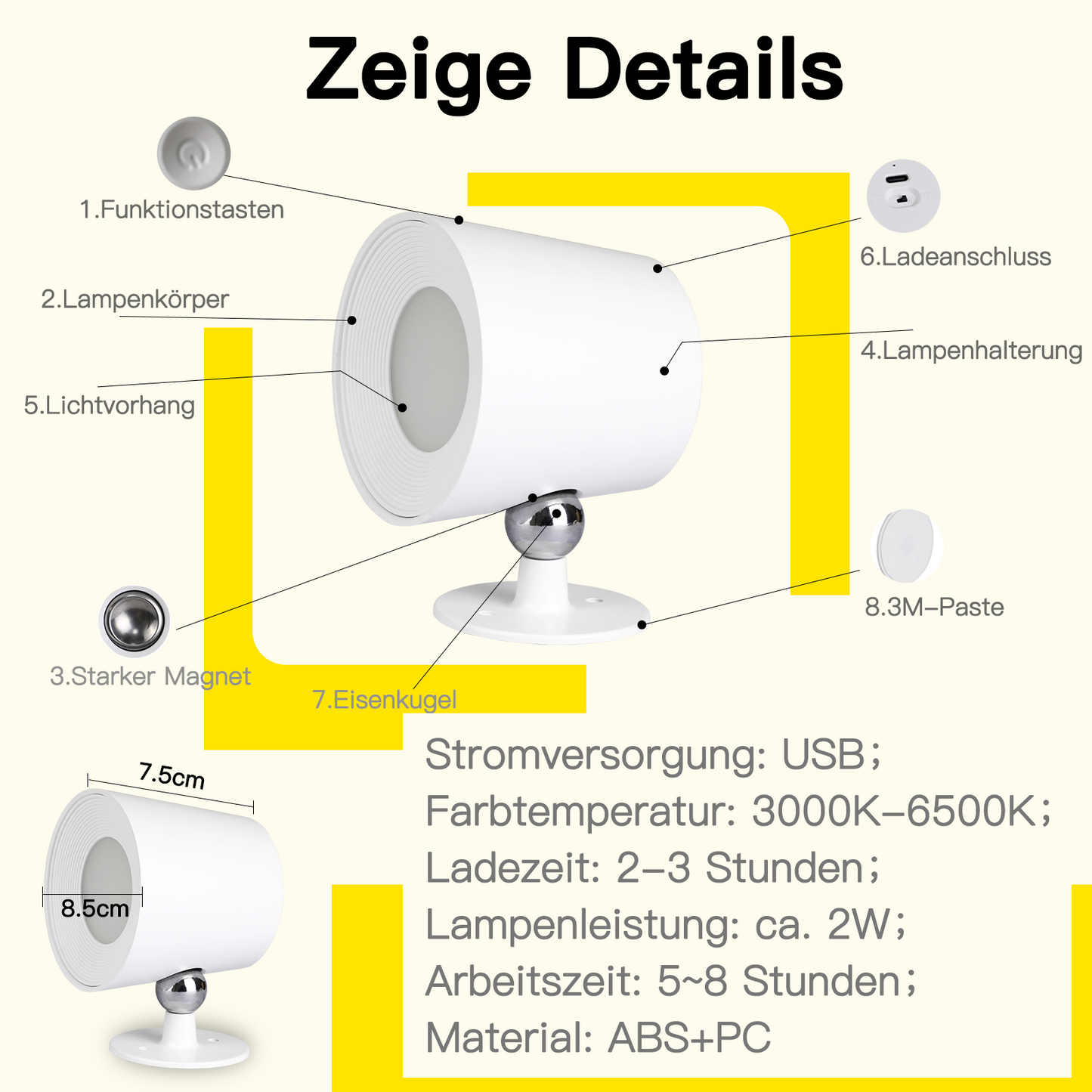 ZMH Wandleuchte Innen Ohne Stromanschluss: LED Wandlampe mit Schalter Akku Leselampe Wei? Kabellos Wandbeleuchtung Touch Dimmbar Wandlicht Batteriebetrieben Wandstrahler f¨¹r Schlafzimmer Flur