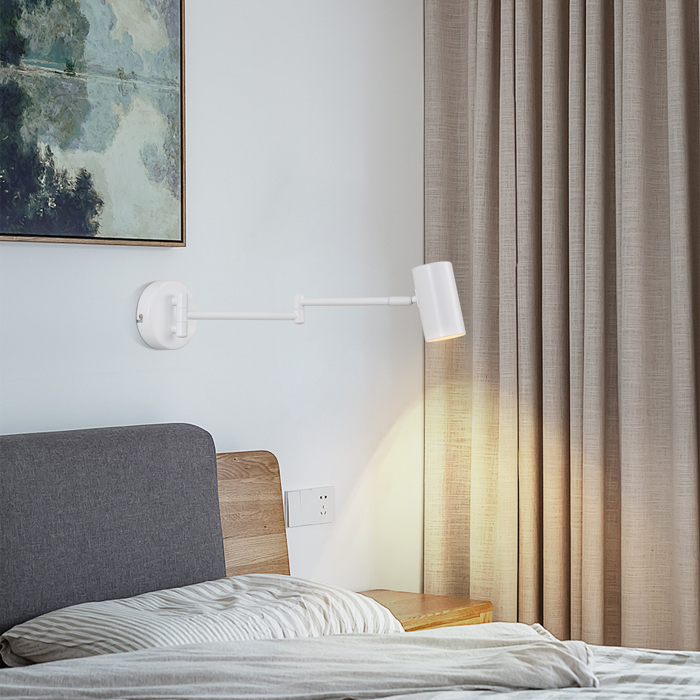 ZMH Wandleuchte Innen Wandlampe GU10 - Schlafzimmerlampe Wandstrahler Wandleuchten Modern Wei? Langer Arm Schwenkbar Metall Wandbeleuchtung f¨¹r Wohnzimmer Flur - Ohne Leuchtmittel