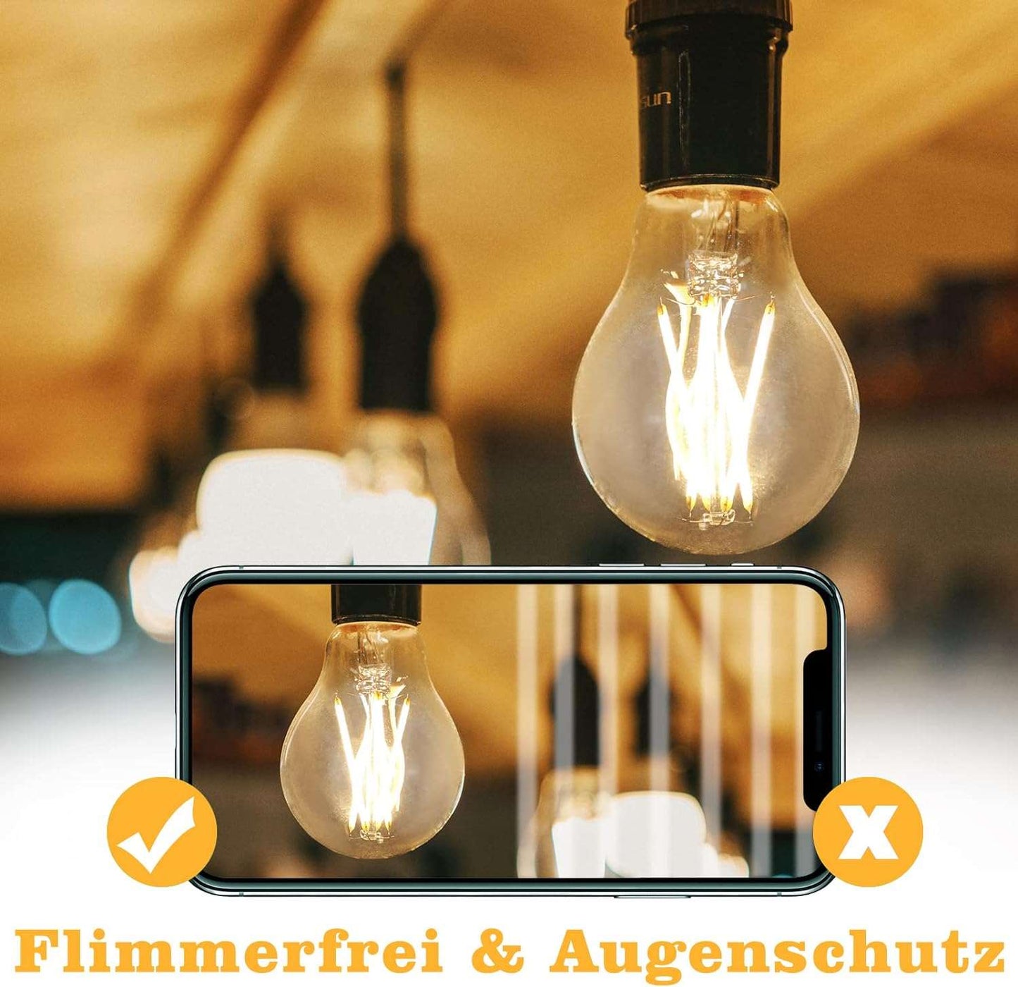 ZMH 6 St¨¹ck LED Gl¨¹hbirne E27 Vintage Lampe - A60 Warmweiss Filament Leuchtmittel Edison Retro Gl¨¹hlampe 2700K 4W Warmwei? Birne Glas Antike Energiesparlampe f¨¹r Hotel Haus Caf¨¦ Bar