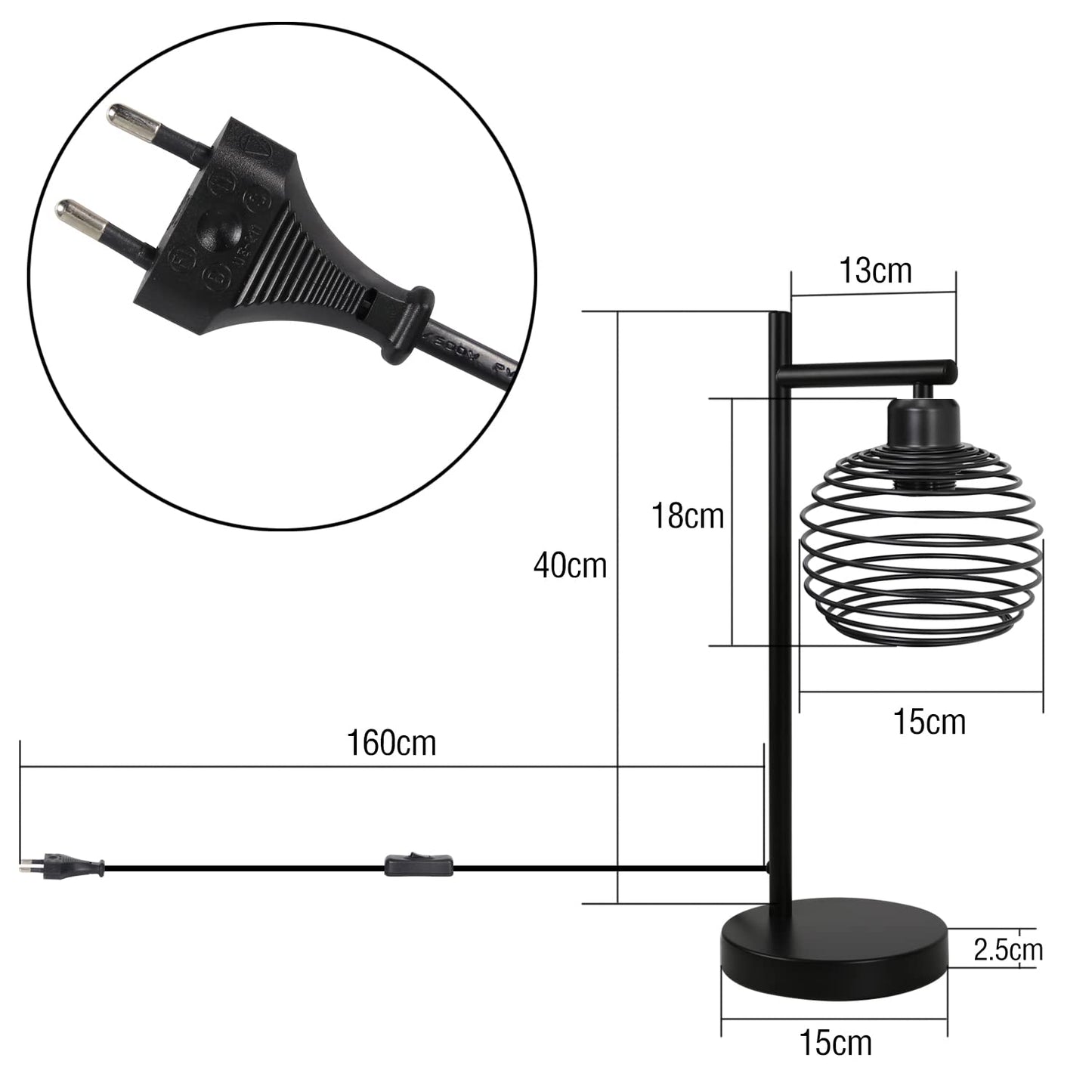 ZMH Tischlampe Vintage Nachttischlampe E27 - Schwarz Schlafzimmer industrial Tischleuchte aus Metall Max. 60W Retro Schreibtischlampe f¨¹r Wohnzimmer Bedside Kinderzimmer B¨¹ro/inkl. Schalter/ohne Birne