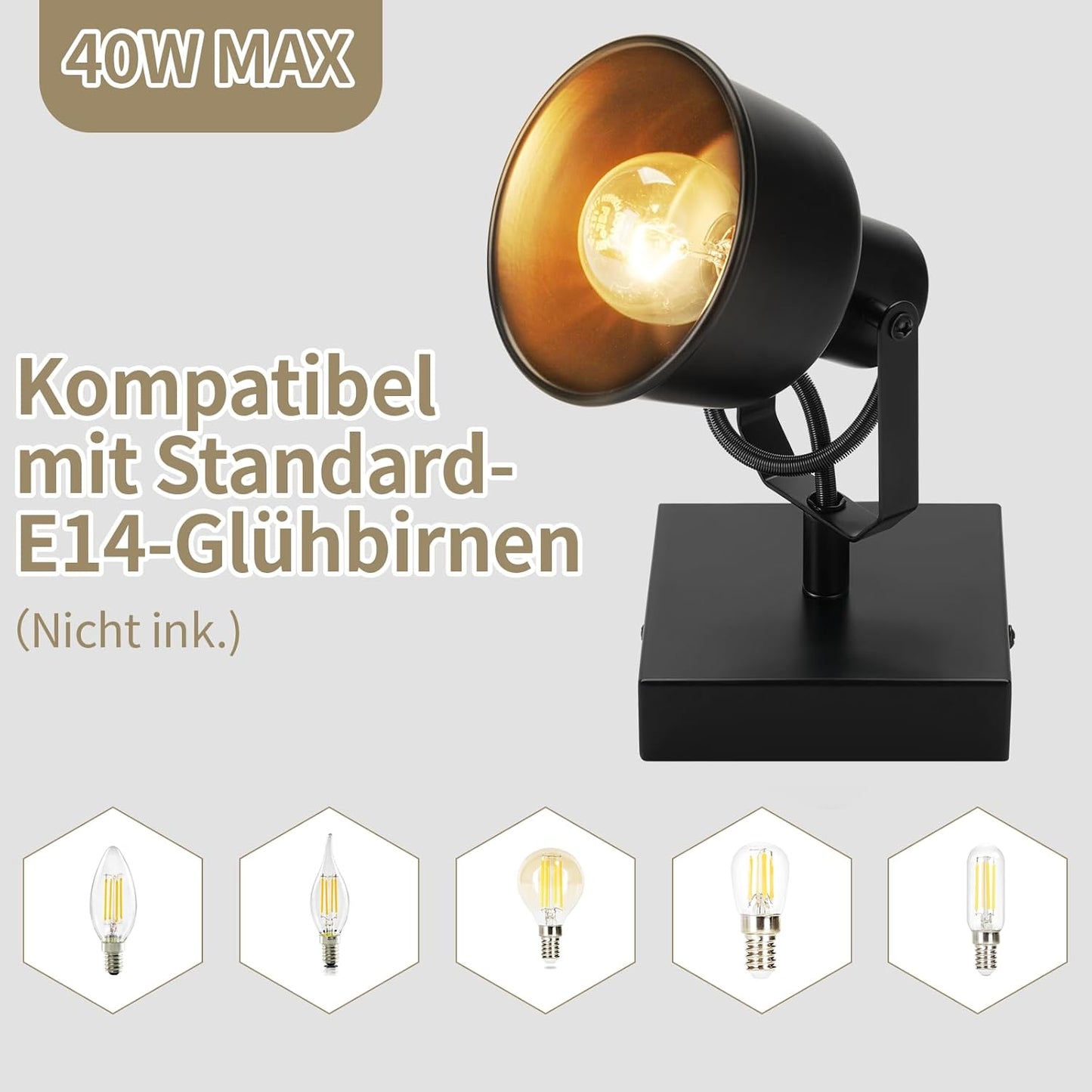 ZMH Deckenstrahler 1/2 Flammig Schwarz/Weiß: Deckenlampe Vintage Schwenkbar 350° MAX.25W E14 Fassung Industrial Spotbalken für Wohnzimmer Schlafzimmer Büro (ohne Leuchtmittel)