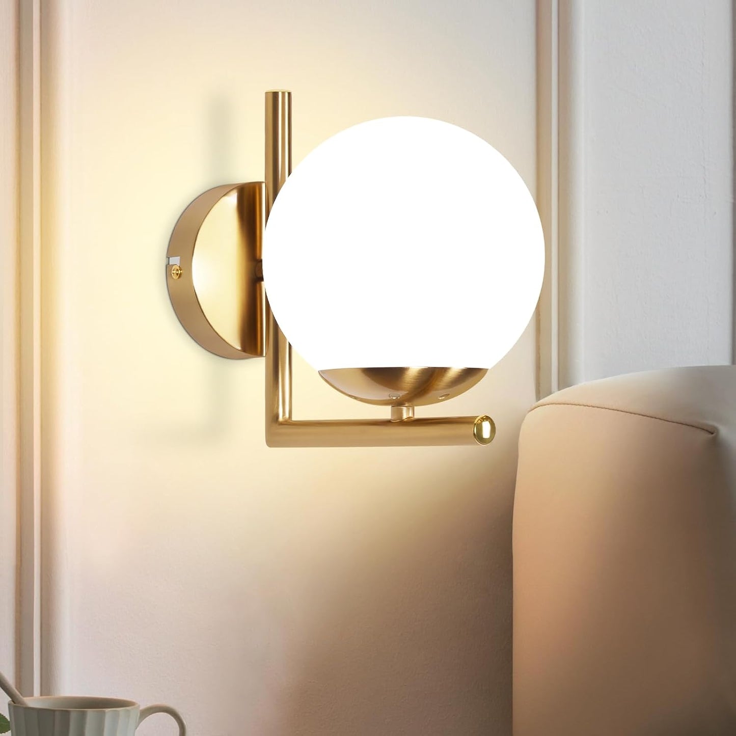 Wandleuchte Innen Wandlampe Schlafzimmer - Wandbeleuchtung Treppenhaus Glaskugel Vintage Gold Glas Lampenschirm Flurlampe Badezimmer E27 Modern Design Beleuchtung f¨¹r Flur Bad - Ohne Leuchtmittel