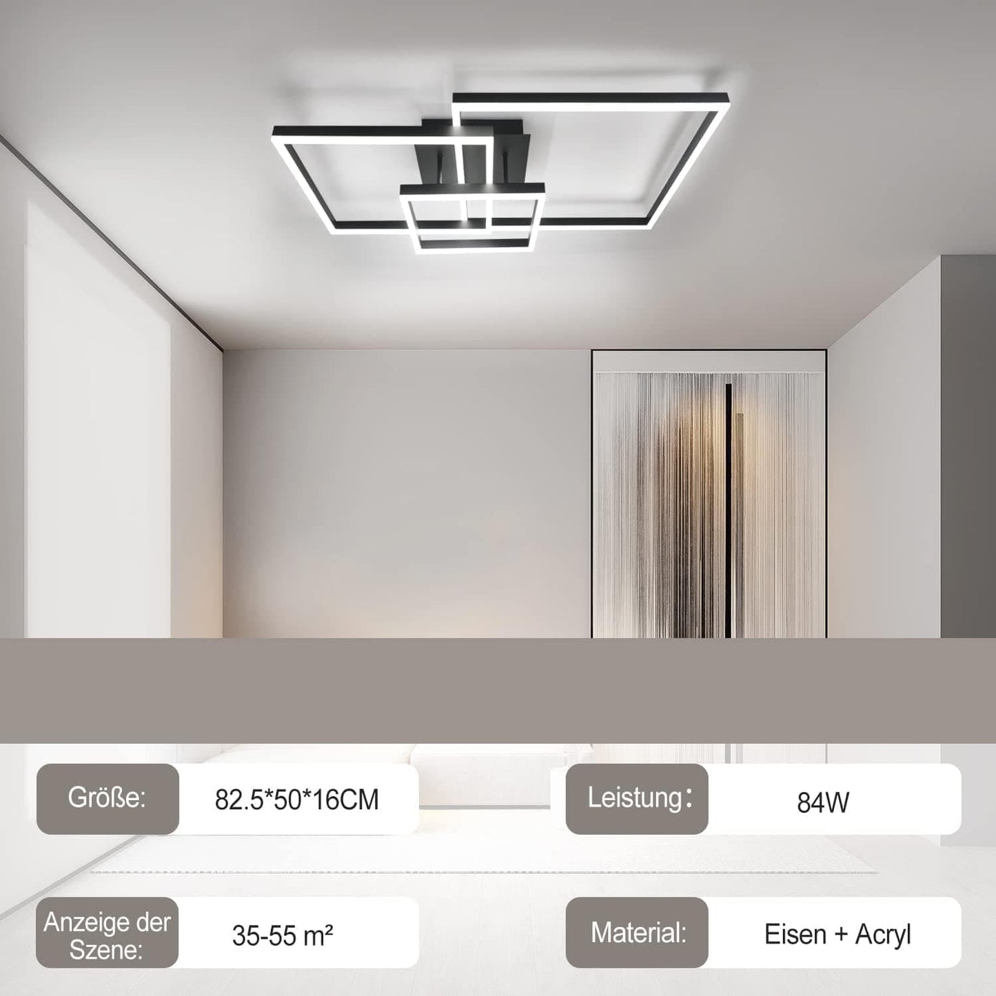 ZMH LED Deckenlampe Dimmbar Wohnzimmer Deckenleuchte - Schwarz Gro? Wohnzimmerlampe Modern Design Schlafzimmerlampe mit Fernbedienung aus Metall Deckenbeleuchtung f¨¹r Esszimmer K¨¹che Schlafzimmer