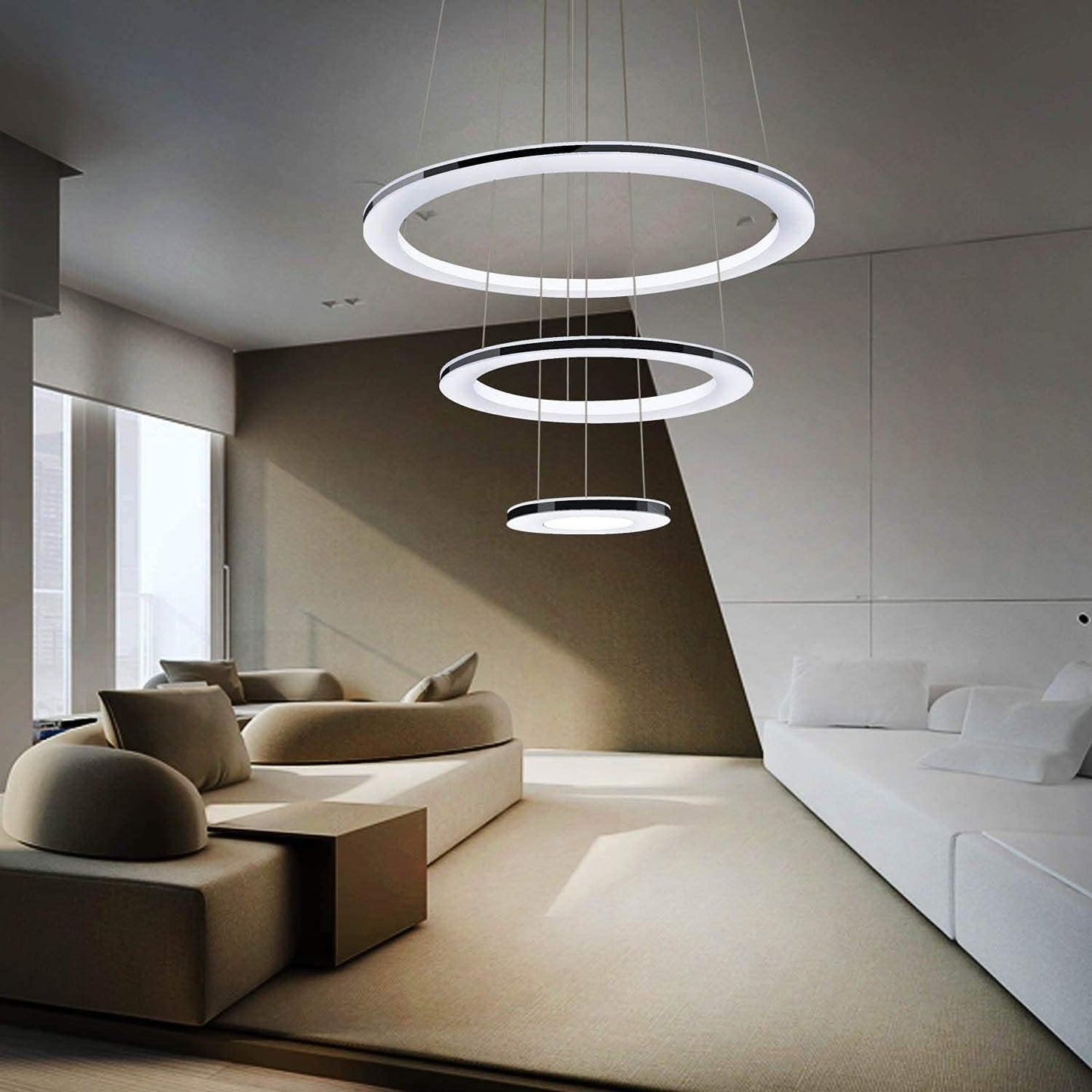 ZMH Moderne LED Pendelleuchte esstisch 60 W Led 3-Ring led dimmbar Fernbedienung H?ngeleuchte Wohnzimmer Deckenleuchte Schlafzimmer H?henverstehbar H?ngelampe Kronleuchte
