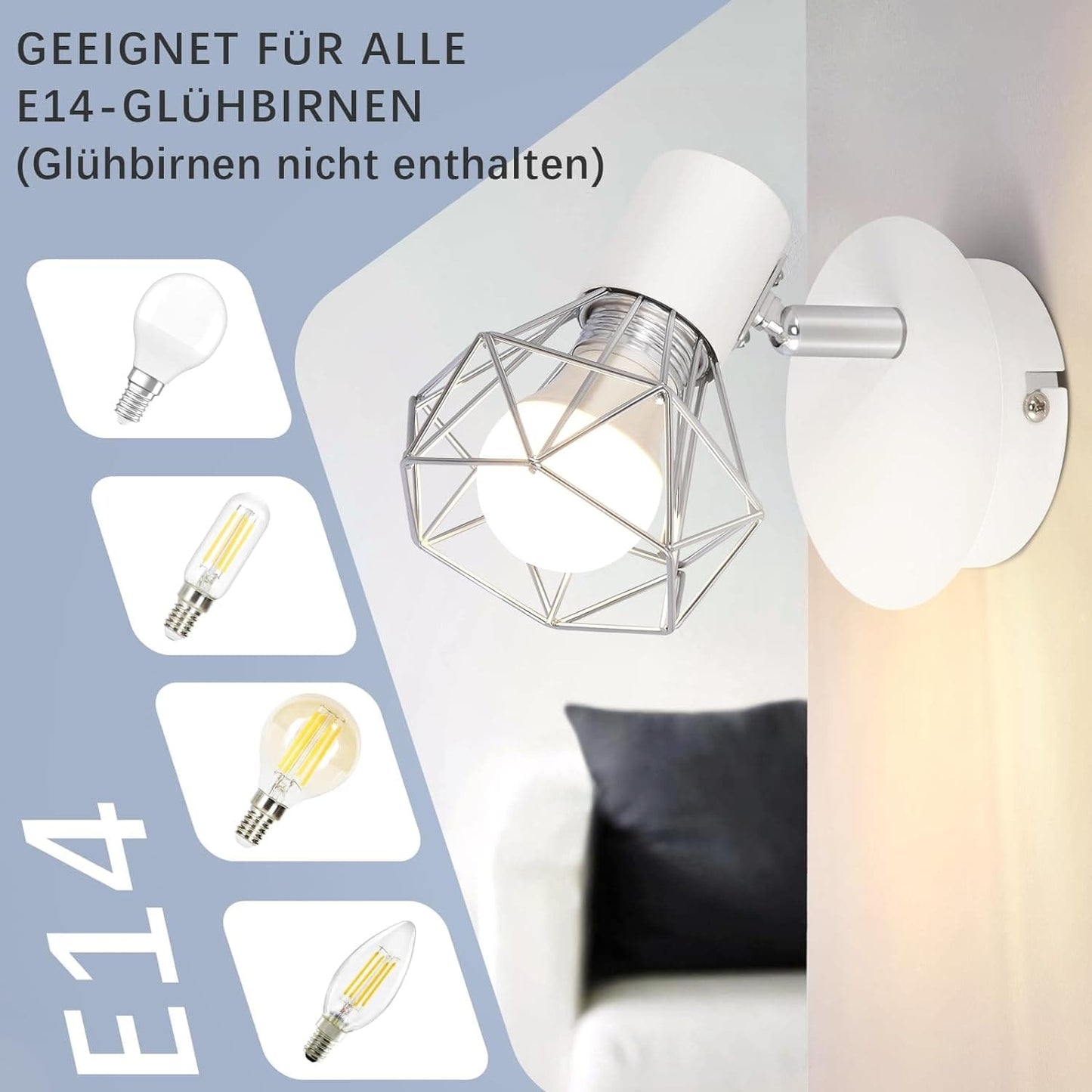 ZMH Deckenstrahler Vintage Wei? Deckenspots - Deckenleuchte E14 Verstellbare 350¡ãRetor Metall Lampeschirm 1 Flammig f¨¹r Schlafzimmer Arbeitszimmer Flur Bar Esszimmer Hotel Max. 40W