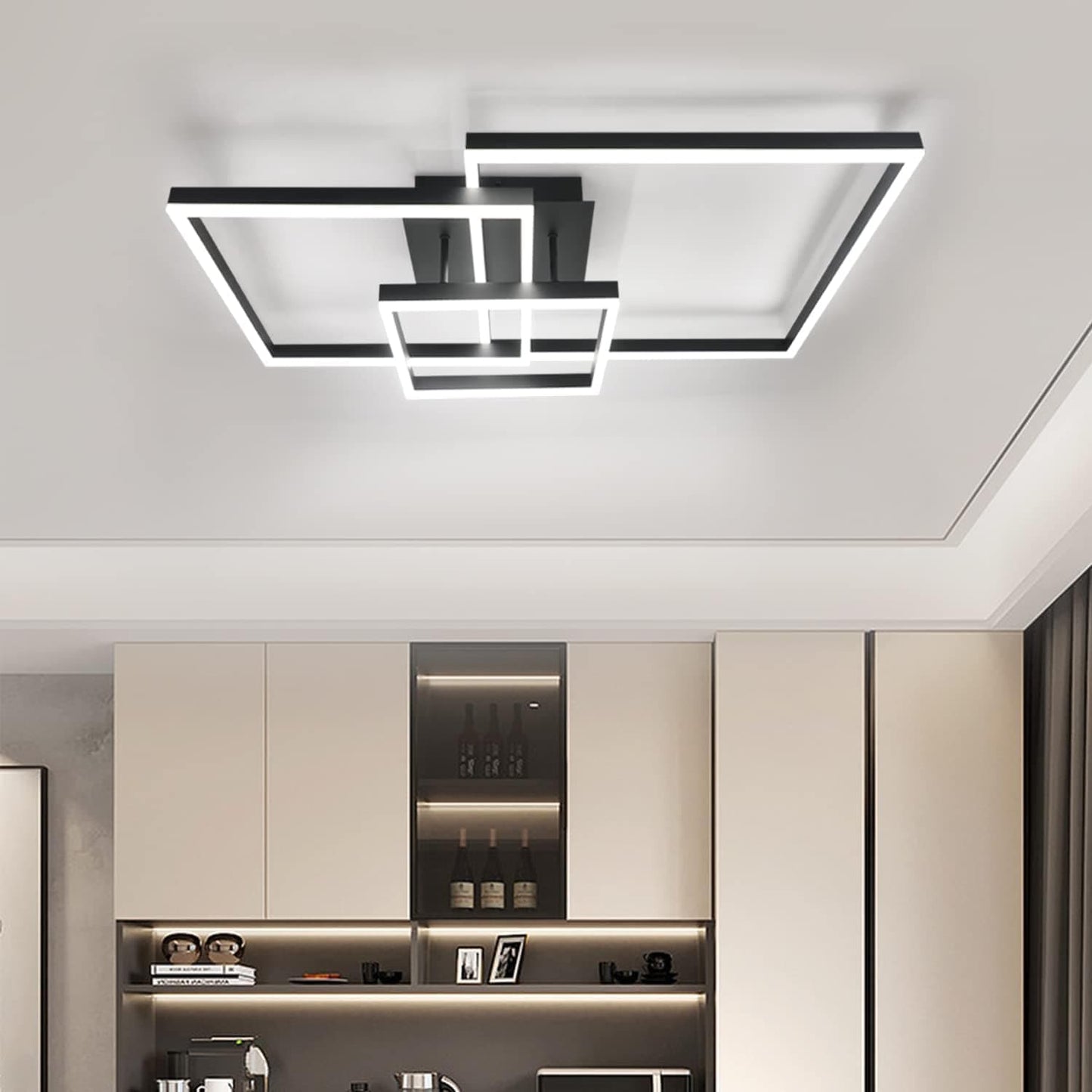 ZMH LED Deckenlampe Dimmbar Wohnzimmer Deckenleuchte - Schwarz Gro? Wohnzimmerlampe Modern Design Schlafzimmerlampe mit Fernbedienung aus Metall Deckenbeleuchtung f¨¹r Esszimmer K¨¹che Schlafzimmer
