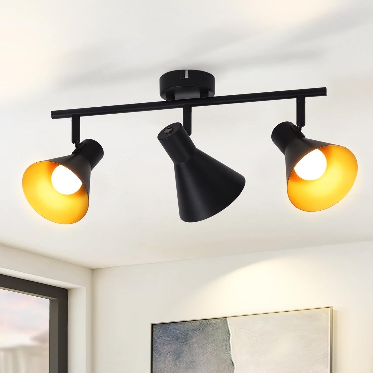 ZMH Deckenlampe K¨¹che Deckenstrahler Schwarz - Vintage Deckenleuchte 3 Flammig K¨¹chenlampe E14 Schwenkbar 330¡ã Flurlampe Metall Industrial Strahler Deckenspot f¨¹r Wohnzimmer Schlafzimmer Flur B¨¹ro