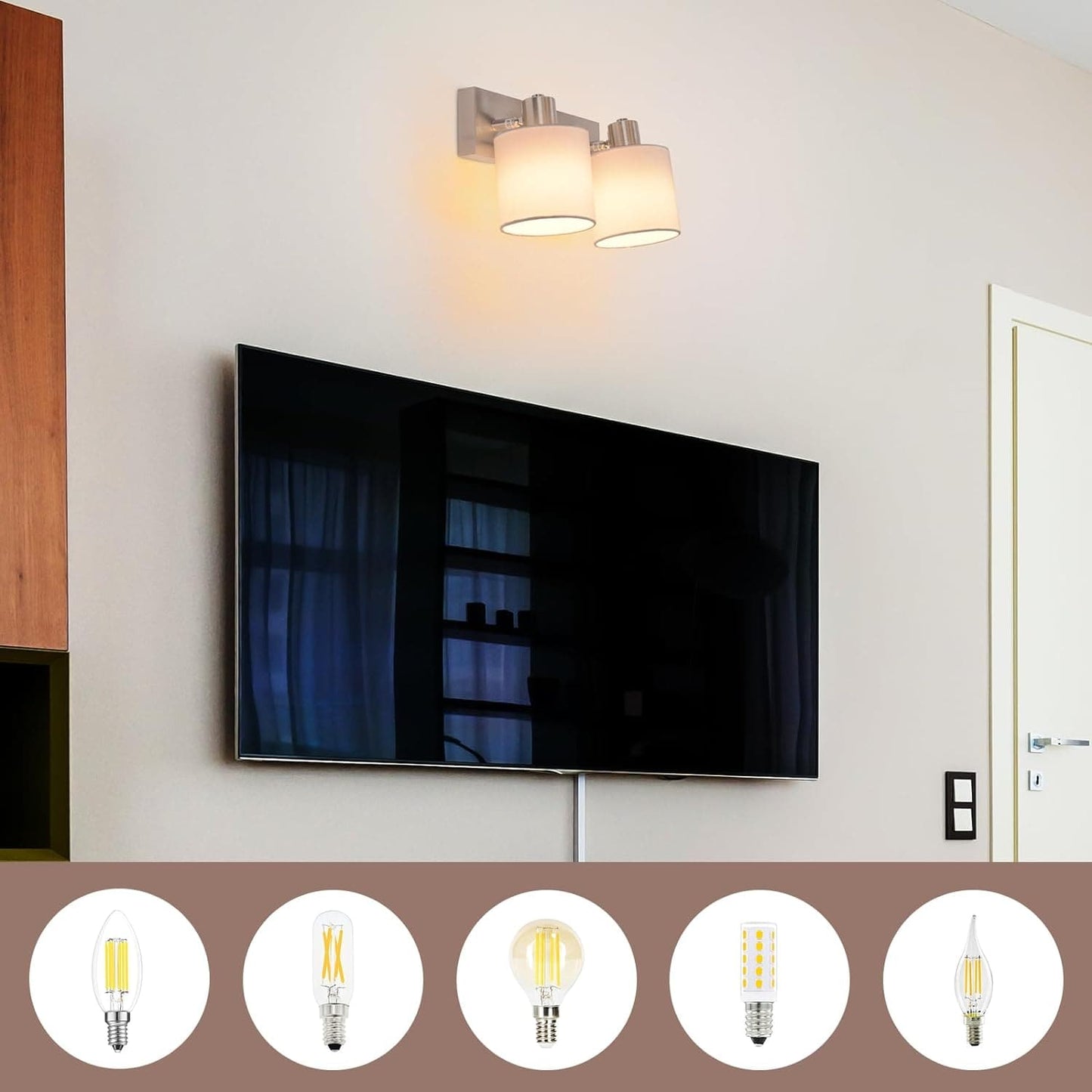 ZMH Deckenlampe 2 Flammig Deckenstrahler Flur - Deckenleuchte Modern Deckenspot E14 Silber Schwenkbar 350¡ã MAX.40W K¨¹chelampe Stoffschrim f¨¹r Wohnzimmer Schlafzimmer