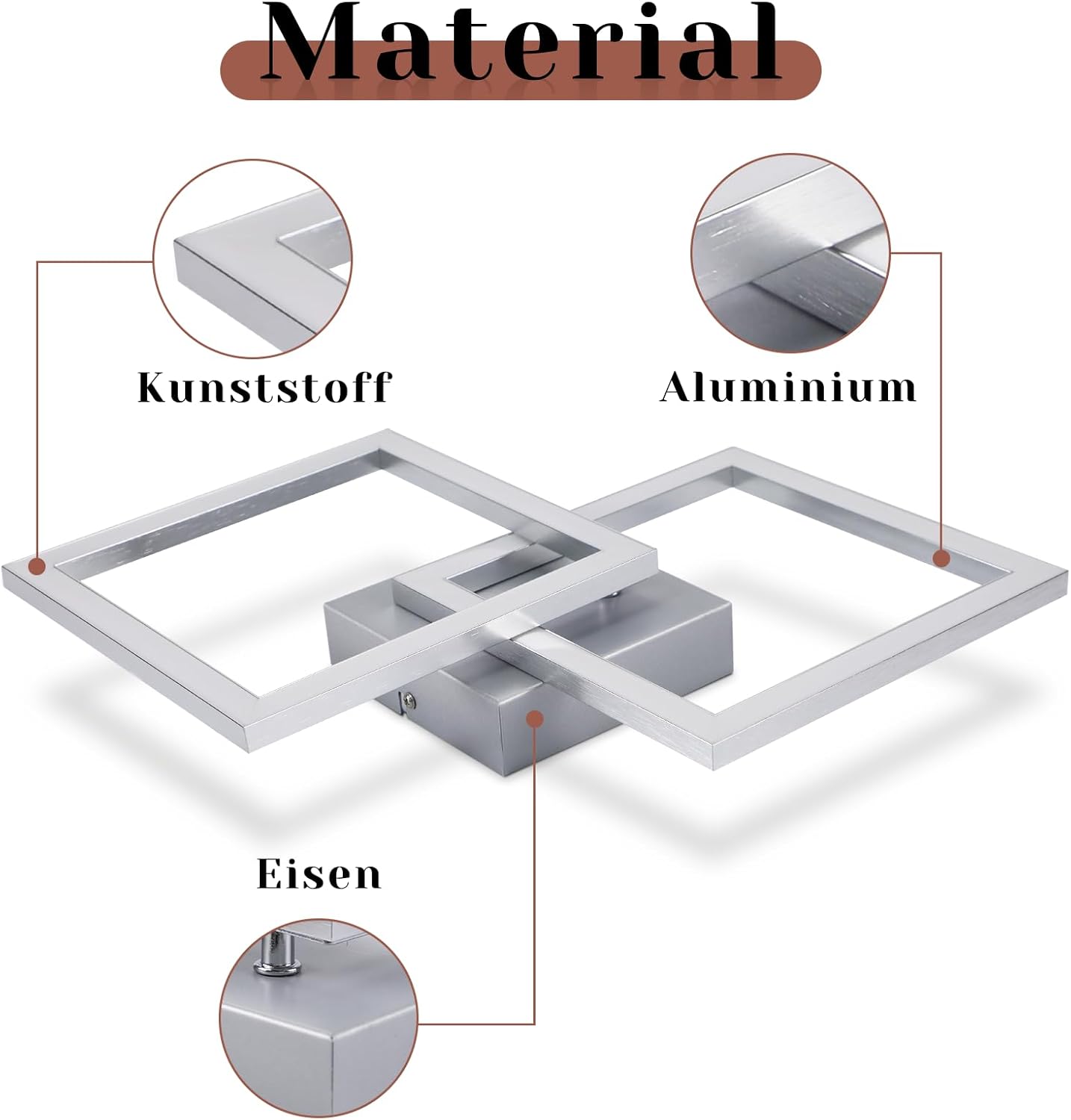 LED Deckenlampe Deckenleuchte Flur - Flurlampe Modern Design 47CM Schlafzimmerlampe 3000K Warmweißes Metall Silber 24W Quadratische Deckebeleuchtung für Schlafzimmer Wohnzimmer Küche Büro