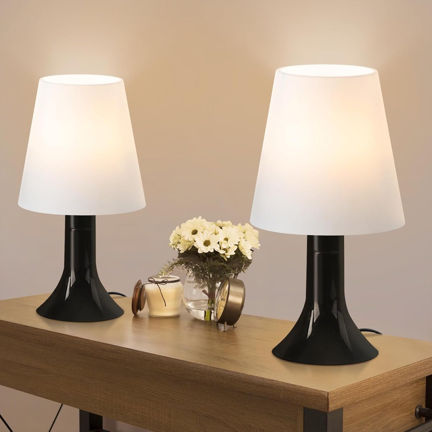 Nachttischlampe Wohnzimmer Tischlampe mit Kabel - Tischleuchte 2er Set Kleine Lampe Schwarz E14 Tischlampen Moderne Landhausstil f¨¹r Esstisch Schlafzimmer - Ohne Leuchtmittel