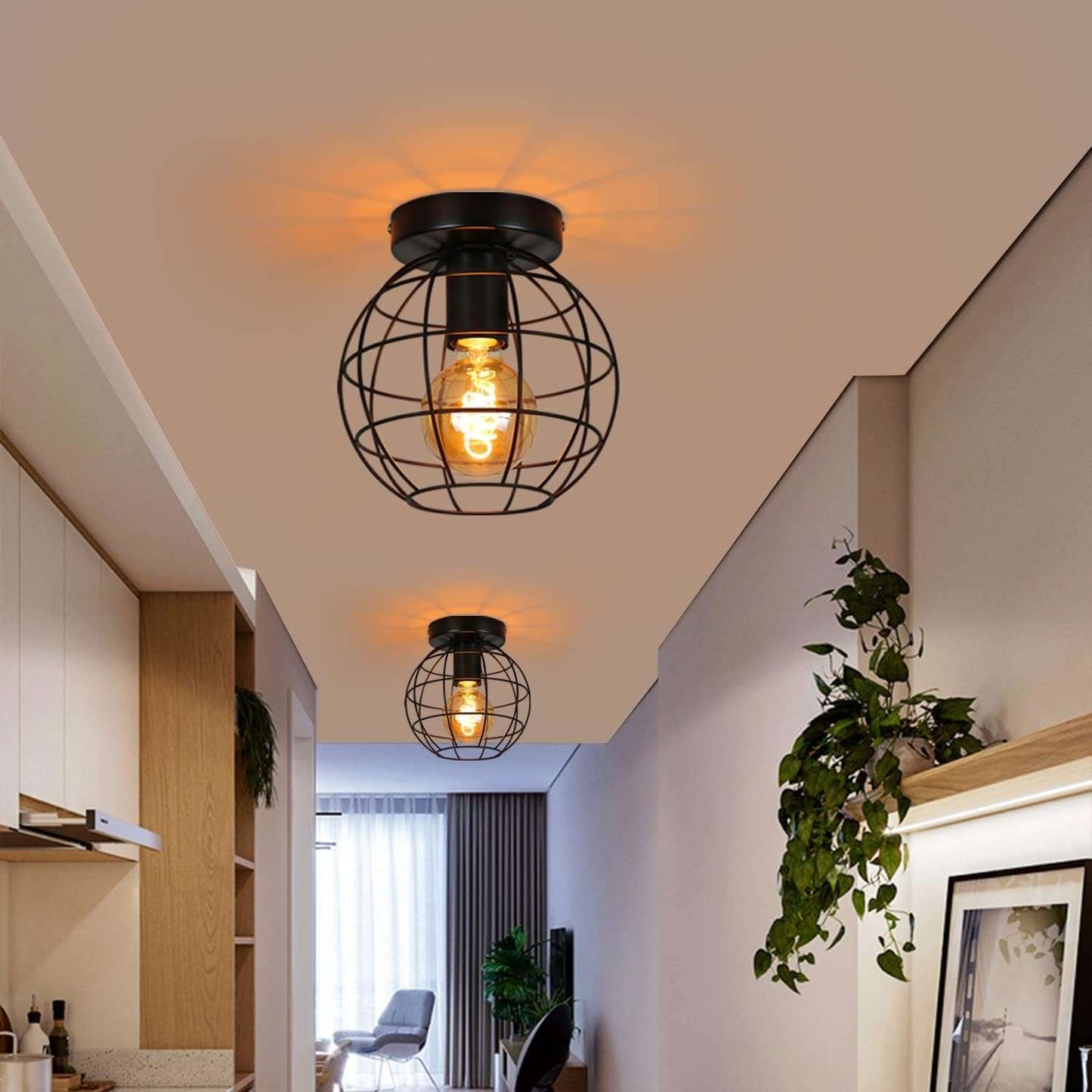 ZMH Deckenlampe Flur Deckenleuchte Vintage - Schwarz K¨¹chenlampe Retro f¨¹r Schlafzimmer K¨¹che Flurlampe Industrial aus Metall mit 1 Flammig E27 Deckenbeleuchtung f¨¹r Wohnzimmer Esszimmer max. 40W