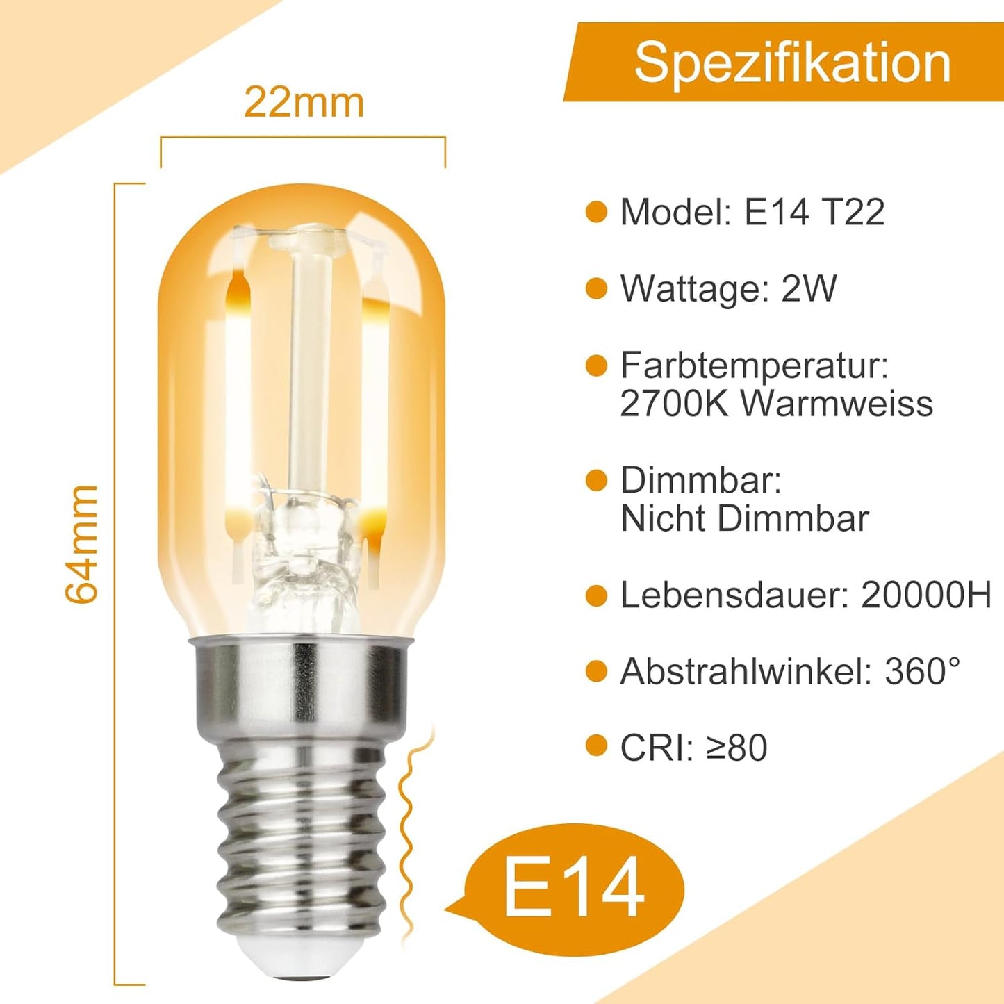 ZMH E14 LED Warmweiss Gl¨¹hbirne: 4 Pack T22 Vintage LED Lampen 2W Retro Edison Sockel Birne 2700K Warmwei? Leuchtmittel Energiesparlampe K¨¹hlschranklampe Light Bulb nicht Dimmbar