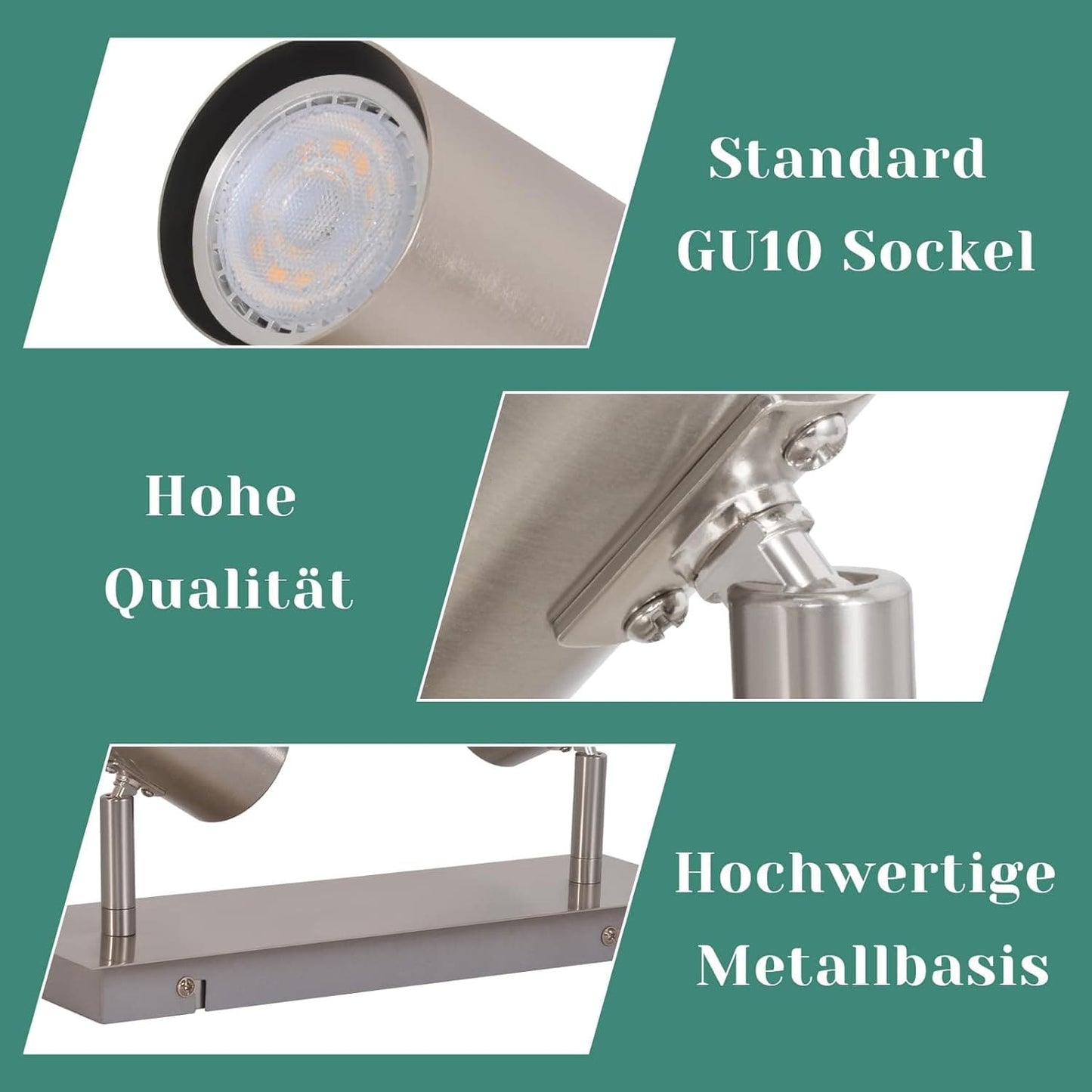 ZMH LED Deckenleuchte 2 Flammig GU10 - Deckenstrahler Schwenkbar 330¡ã Nickel Flur Deckenlampe Innen Modern Deckenspots Wandstrahler f¨¹r K¨¹che, Schlafzimmer, Wohnzimmer, Ohne Leuchtmittel