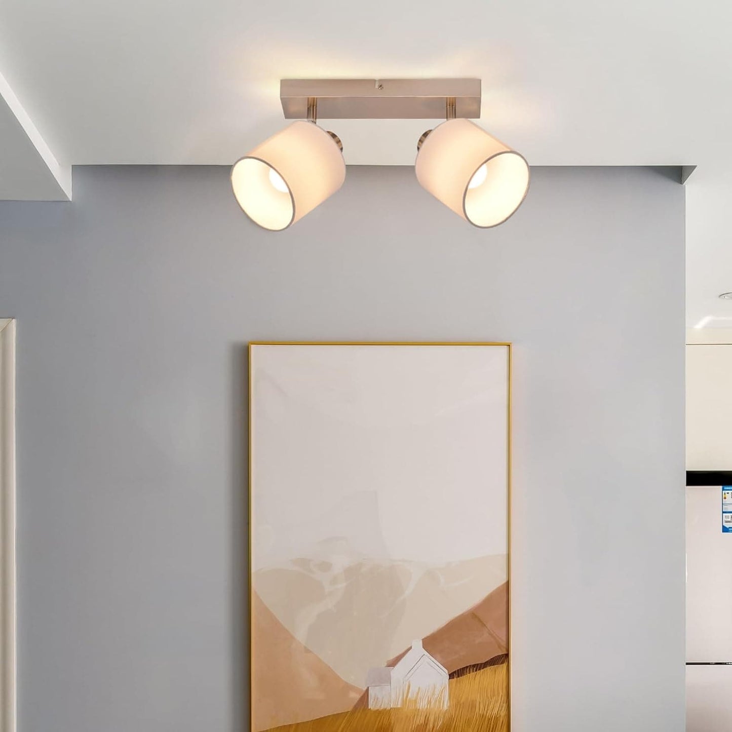 ZMH Deckenlampe 2 Flammig Deckenstrahler Flur - Deckenleuchte Modern Deckenspot E14 Silber Schwenkbar 350¡ã MAX.40W K¨¹chelampe Stoffschrim f¨¹r Wohnzimmer Schlafzimmer