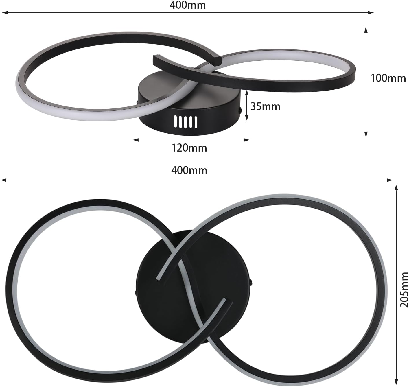 ZMH Deckenleuchte Wohnzimmer Deckenlampe Schlafzimmer: Modern Wohnzimmerlampe Schwarz 12W Design Schlafzimmerlampe Innen 3000K Küchenlampe Warmweiß Deckenbeleuchtung LED für Flur Küche