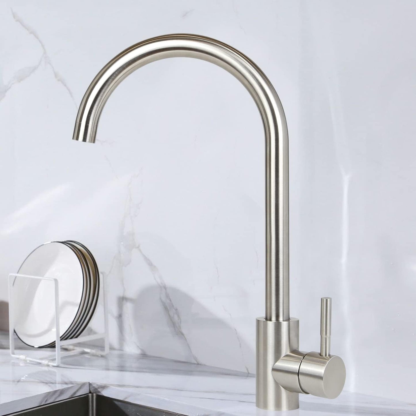 Wasserhahn K¨¹che K¨¹chenarmatur Hochdruck - Armatur Edelstahl Mischbatterie 360¡ã Schwenkbar Sp¨¹ltischarmatur K¨¹chenwasserhahn Sp¨¹larmaturen Einhebelmischer - Geb¨¹rsteter Nickel
