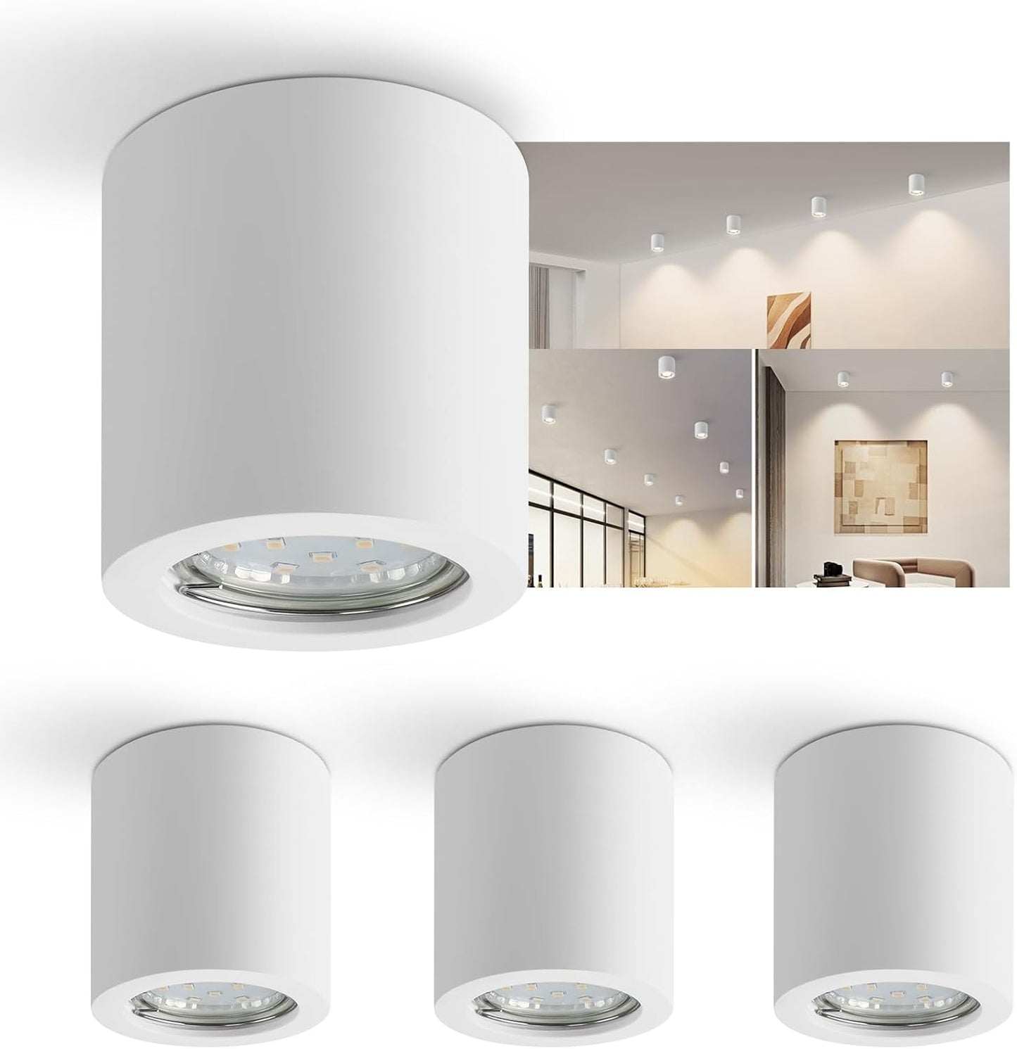 4x Aufbauspot wei? Aufbaustrahler rund: Deckenspots GU10 Spots Deckenleuchte Aufputz 230V aus Gips Aufbauleuchte klein Deckenlampe Max.40W f¨¹r Wohnzimmer Esszimmer Flur - Ohne Leuchtmittel