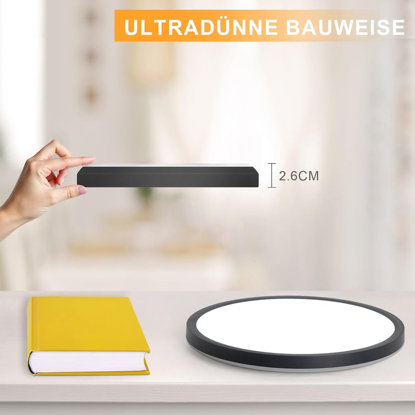 ZMH Deckenlampe LED Deckenleuchte Badezimmer - Ø30cm Badezimmerlampe Dimmbar Schwarz Rhombenplatte Badlampe Flach Rund Flurlampe 24W Küchenlampe Schlafzimmerlampe für Küche Flur Bad Schlafzimmer