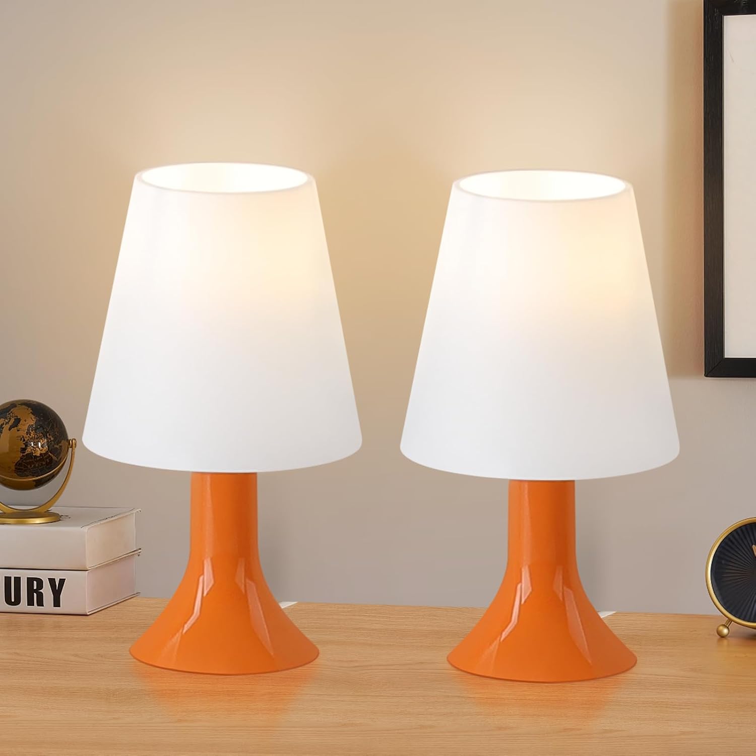 Nachttischlampe Wohnzimmer Tischleuchte mit Kabel - Tischlampe 2er Set Kleine Lampe E14 Tischlampen Orange Moderne Landhausstil für Esstisch Schlafzimmer