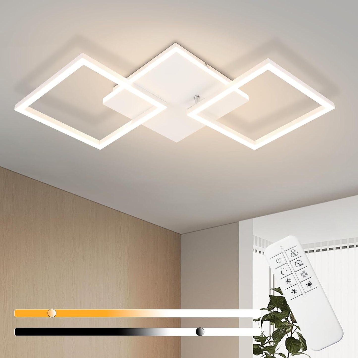ZMH Deckenleuchte LED Deckenlampe Schlafzimmer - 32W K¨¹chenlampe Dimmbar Wohnzimmerlampe mit Fernbedienung Modern Flurlampe Wei? Schlafzimmerlampe Quadratisch Deckenlampen f¨¹r B¨¹ro Kinderzimmer