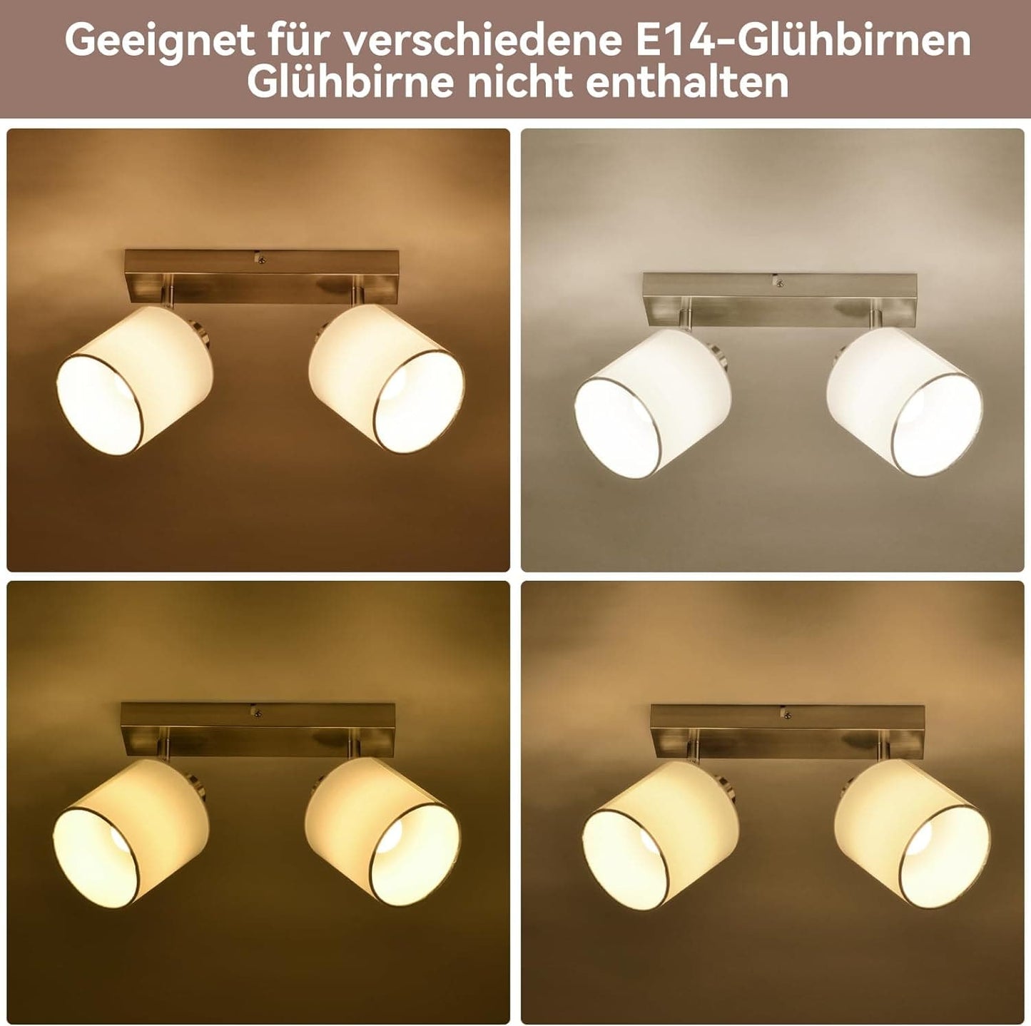ZMH Deckenlampe 2 Flammig Deckenstrahler Flur - Deckenleuchte Modern Deckenspot E14 Silber Schwenkbar 350¡ã MAX.40W K¨¹chelampe Stoffschrim f¨¹r Wohnzimmer Schlafzimmer