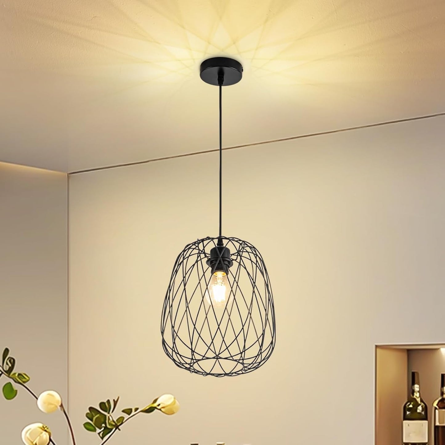 Pendelleuchte Esstisch H?ngeleuchte Vintage - Pendellampe E27 Decken H?ngelampe Schwarz Metall Rund H?ngend wohnzimmerlampe K¨¹che Schlafzimmer Ohne Leuchtmittel