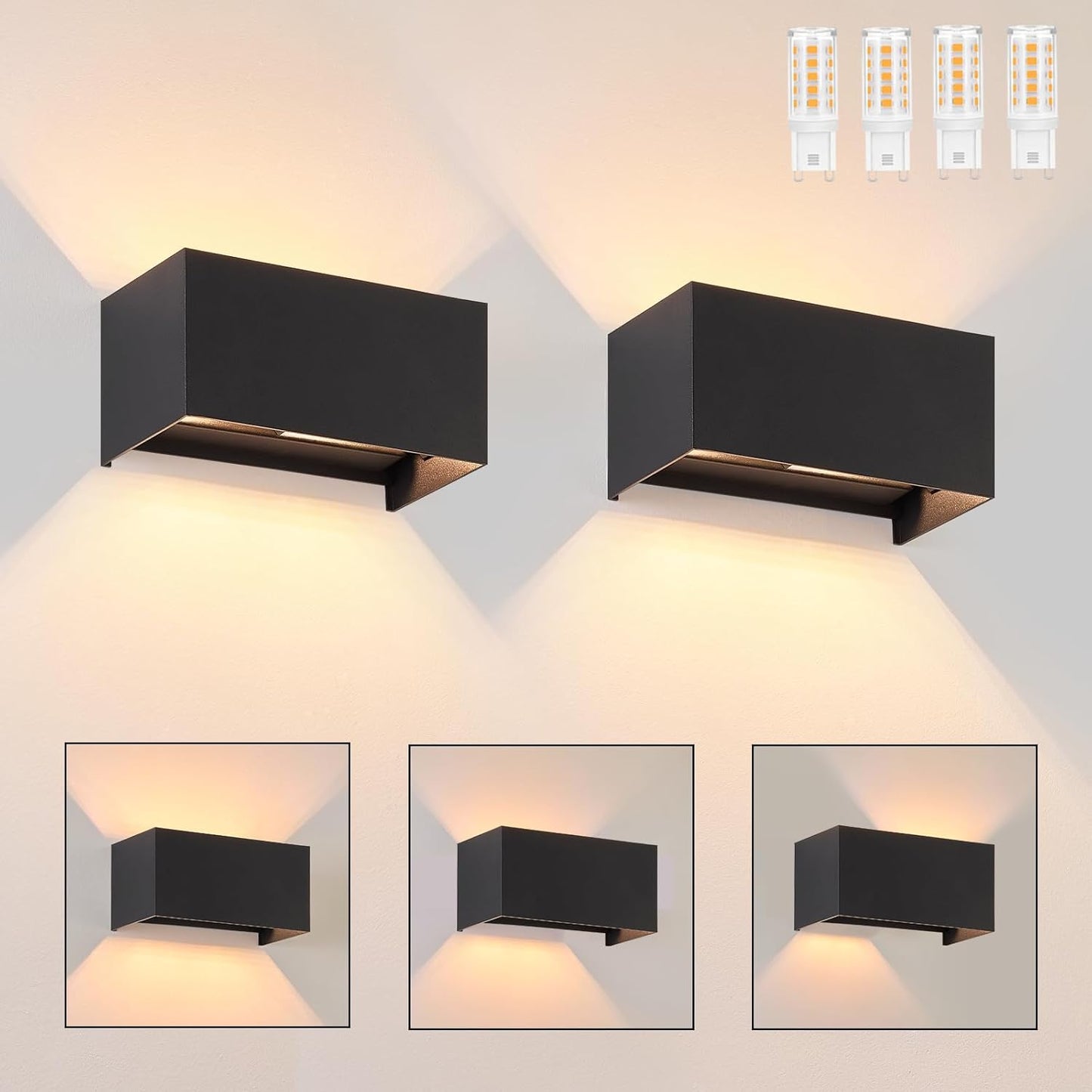 ZMH LED Wandleuchte Innen Wandlampe - 2ER Au?enwandleuchten Schwarz Wandbeleuchtung Aussen Aussenlampe Up Down IP65 Au?enlampe 3000K Warmwei? Ausenbeleutung G9 f¨¹r Hauswand Treppenhaus Flur