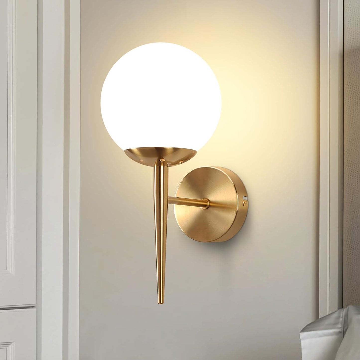 Wandleuchte Innen Wandlampe Schlafzimmer - Wandbeleuchtung Glaskugel Treppenhaus Gold Vintage Flurlampe Badezimmer Glas Lampenschirm Modern Design E27 Beleuchtung f¨¹r Flur Bad - Ohne Leuchtmittel