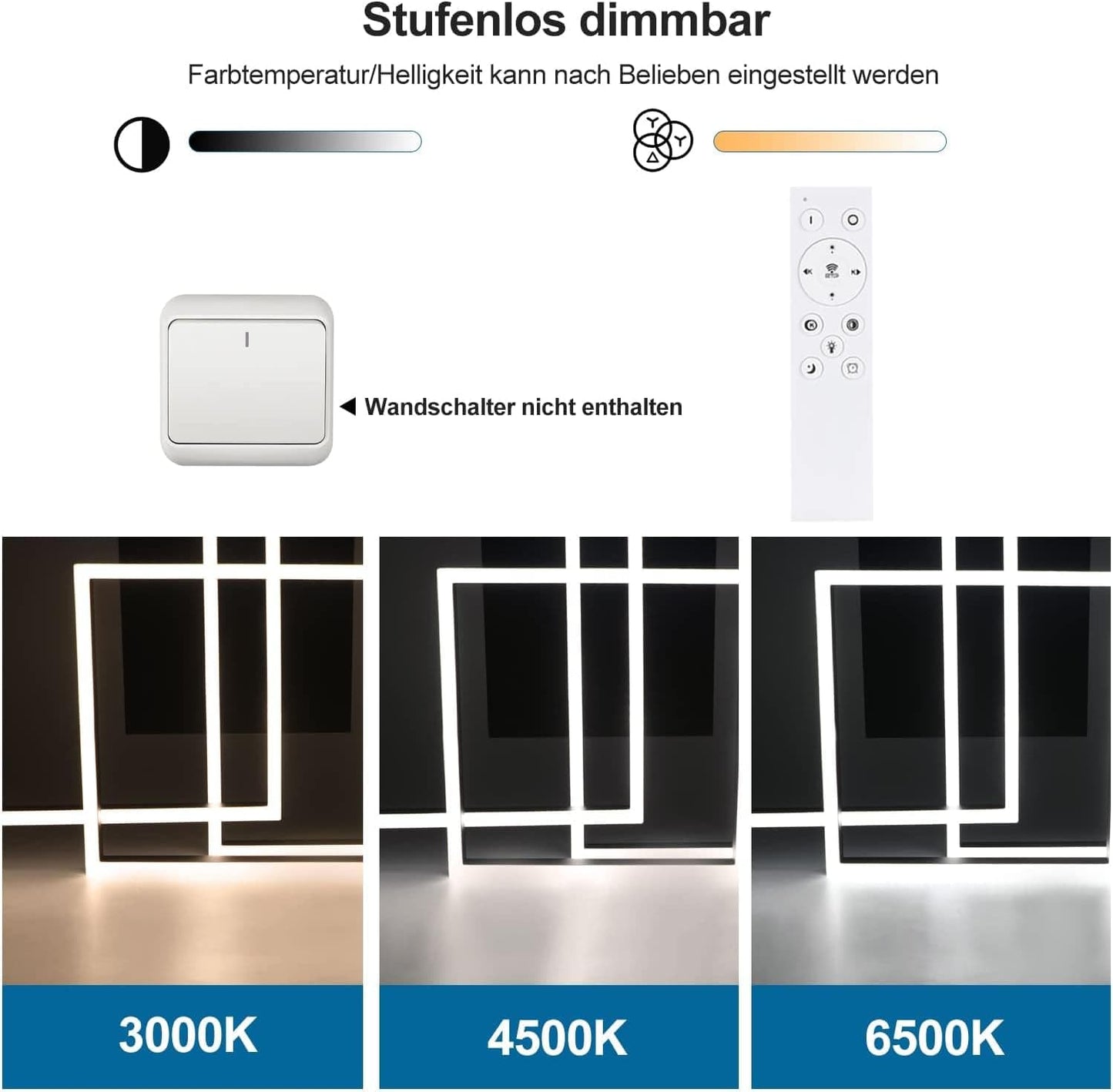 ZMH LED Deckenlampe Dimmbar Wohnzimmer Deckenleuchte - Schwarz Gro? Wohnzimmerlampe Modern Design Schlafzimmerlampe mit Fernbedienung aus Metall Deckenbeleuchtung f¨¹r Esszimmer K¨¹che Schlafzimmer
