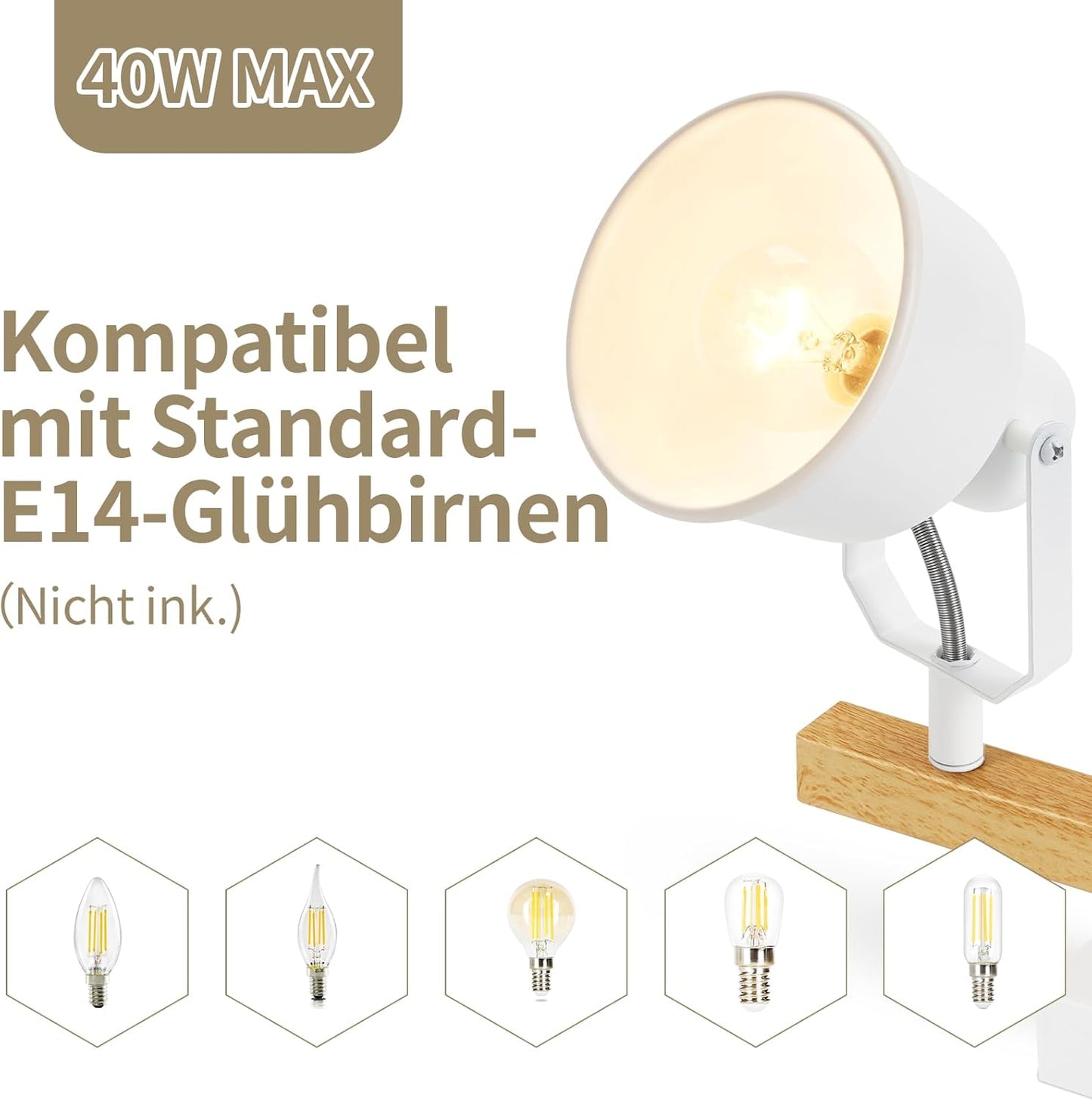 ZMH Deckenstrahler 1/2 Flammig Schwarz/Weiß: Deckenlampe Vintage Schwenkbar 350° MAX.25W E14 Fassung Industrial Spotbalken für Wohnzimmer Schlafzimmer Büro (ohne Leuchtmittel)
