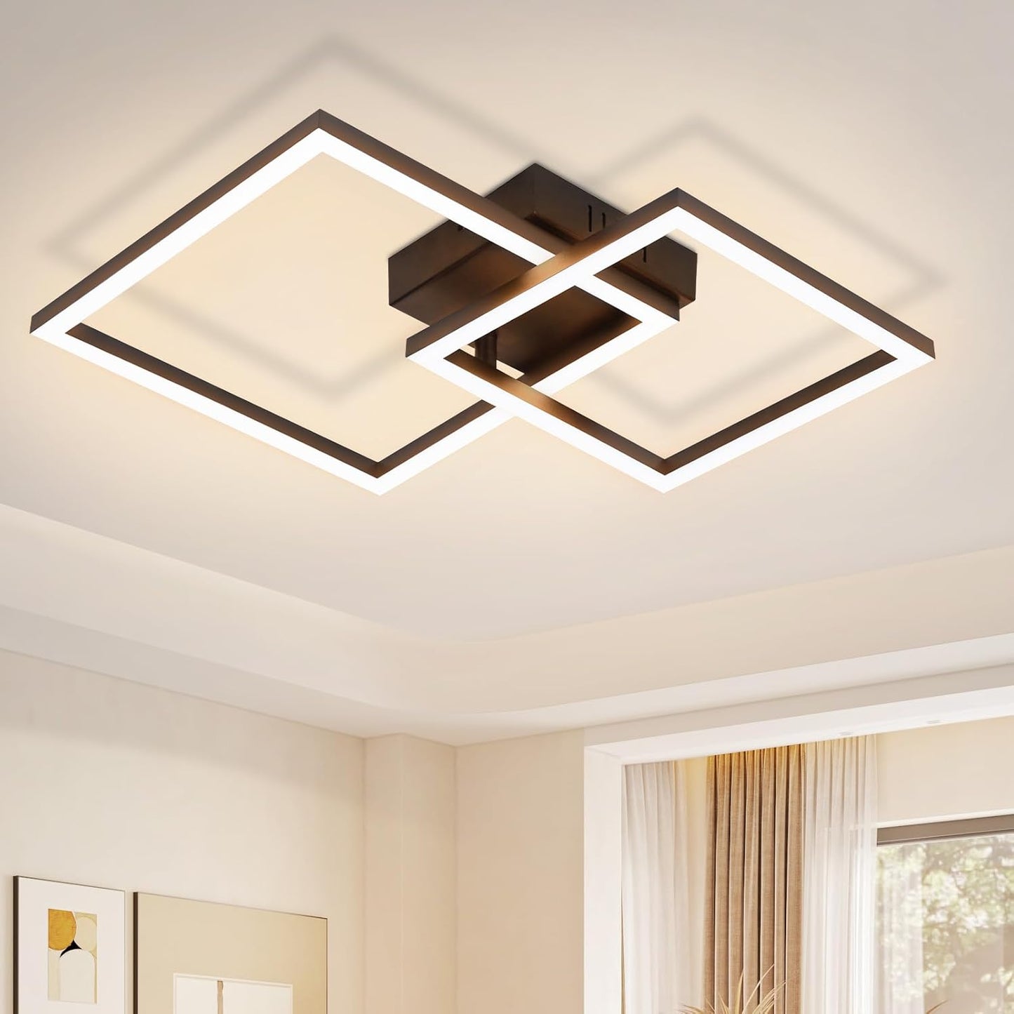 ZMH Deckenlampe LED Deckenleuchte Wohnzimmer - 20W Wohnzimmerlampe Warmwei? Schlafzimmerlampe Modern Design Schwarz K¨¹che Lampe Eckig Deckenbeleuchtung f¨¹r Schlafzimmer Flur B¨¹ro