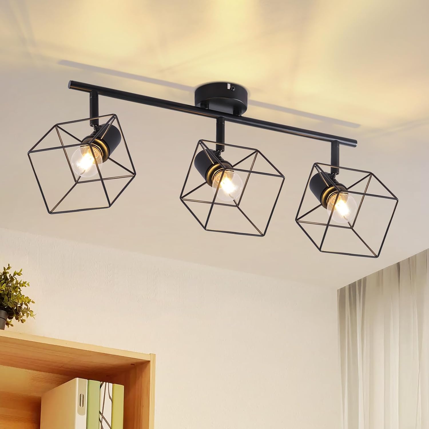 ZMH Deckenstrahler Deckenlampe 3 Flammig Schwarz - E14 Deckenleuchte 350° Schwenkbar Vintage Lampe Metall Deckenspots Schlafzimmerlampe für Wohnzimmer Flur Küche