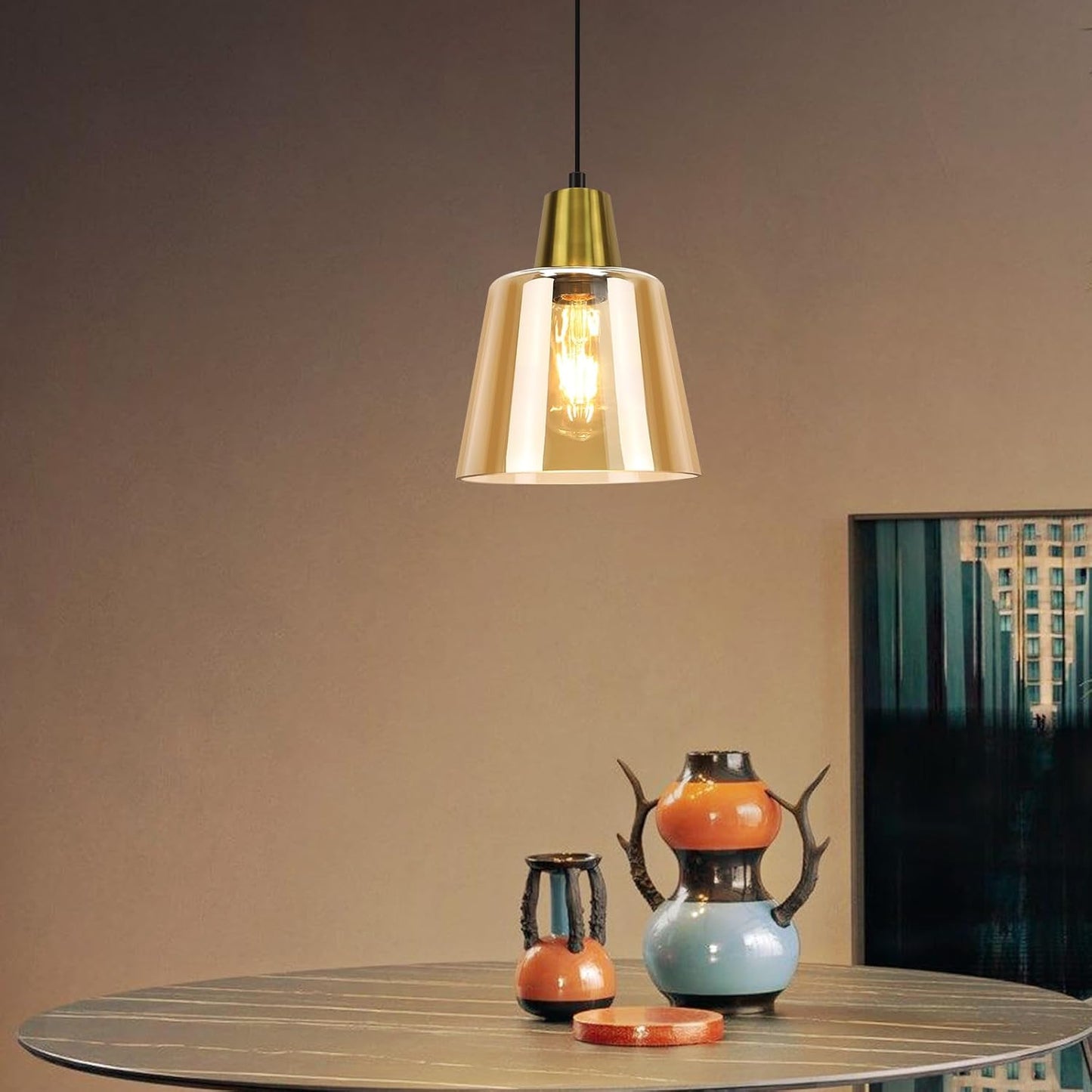 Pendelleuchte Esstisch H?ngelampe Wohnzimmer - Esstischlampe Glas E27 H?ngeleuchte Schlafzimmer 1 Flammig Pendellampe Vintage Retro Esszimmerlampe Transparent f¨¹r K¨¹che Hotel(ohne Leuchtmittel)
