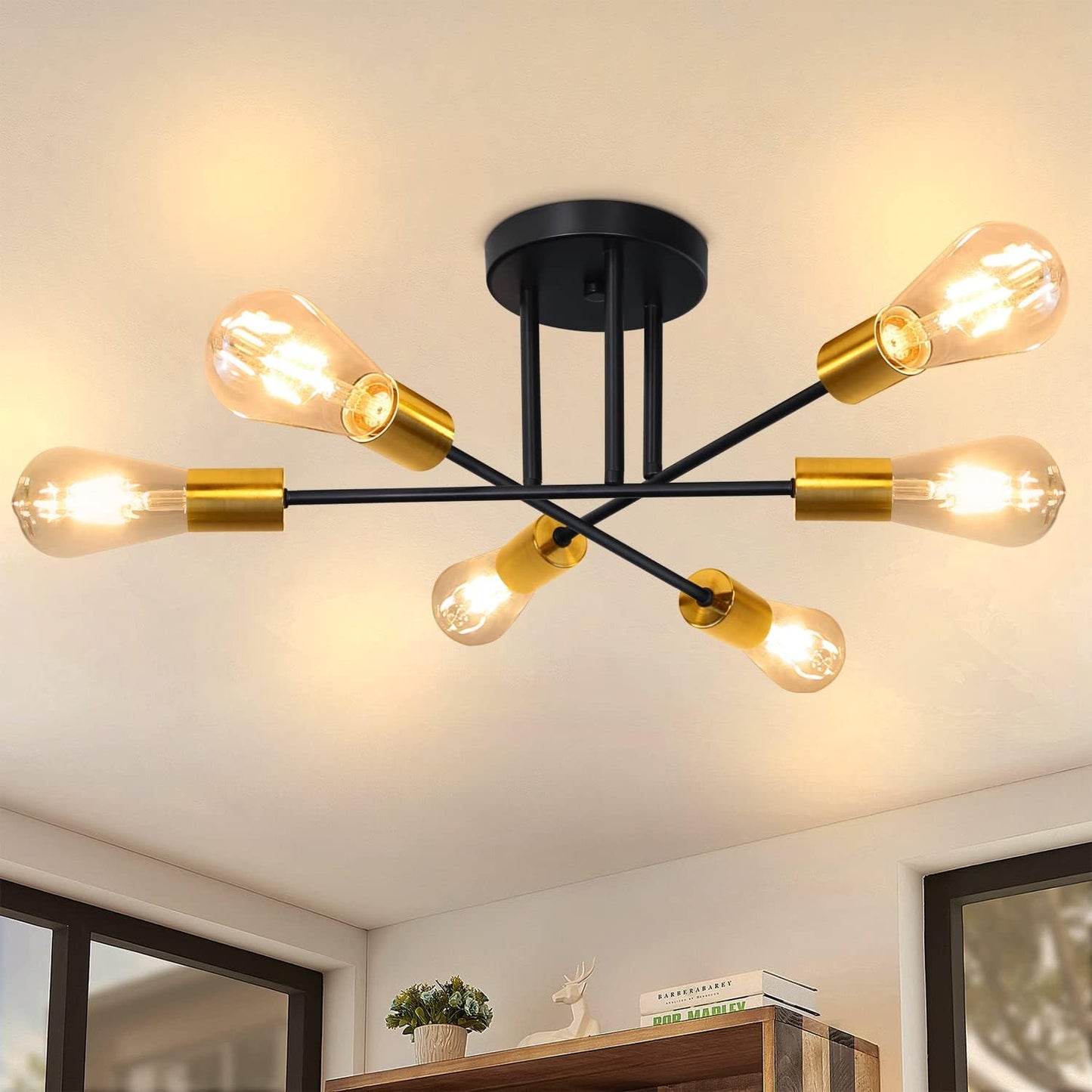 ZMH Deckenlampe Vintage Deckenleuchte Retro 6 Flammig Wohnzimmerlampe Industrie E27 Kronleuchter Schwarz Schlafzimmerlampe Industriellampe Esstischlampe Rustikal Stil (ohne Leuchtmittel)