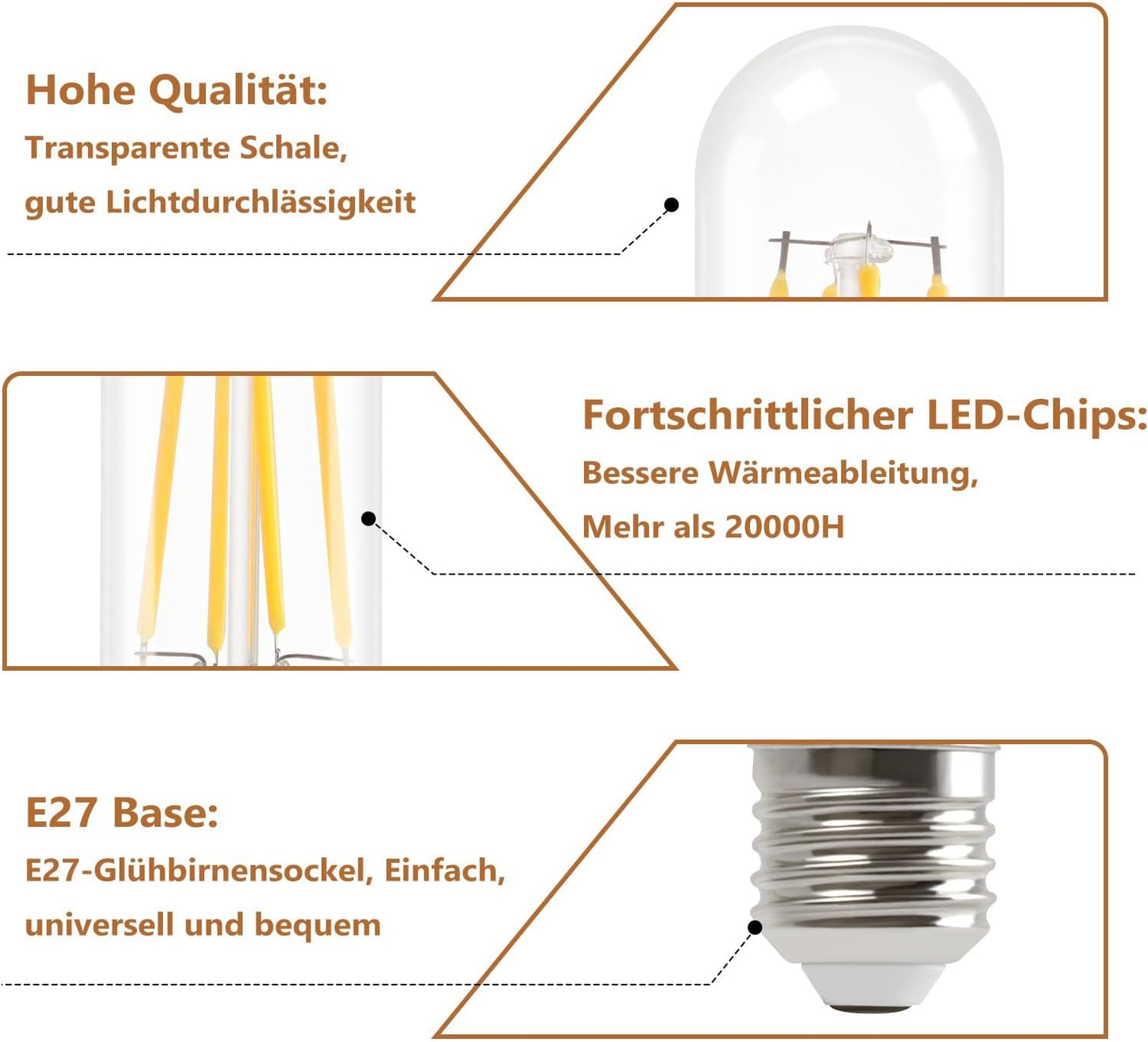 ZMH Gl¨¹hbirne E27 LED Warmweiss - 6er Pack - T30 LED Lampe 4W Edison Vintage Leuchtmittel 2700K Warmwei? Licht Birne Retro Filament Energiesparlampe E27 Sockel Nicht Dimmbar Light Bulbs