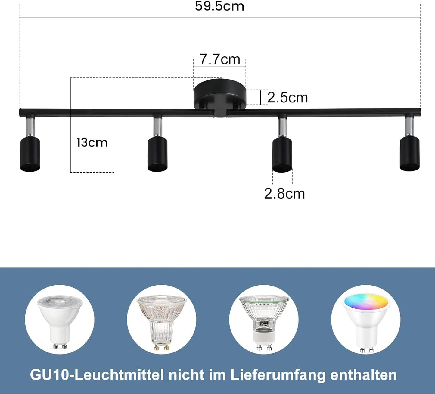 ZMH LED Deckenstrahler 4 Flammig Wohnzimmer - Schwarz Deckenleuchte Modern Deckenlampe GU10 Deckenspot Schwenkbar 350¡ãDrehbar Spot Strahler Decke Schlafzimmer K¨¹che Flur Ohne Leuchtmittel