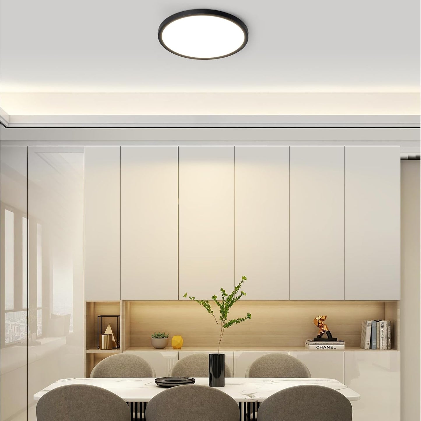 ZMH Deckenlampe LED Deckenleuchte Badezimmer - Ø22cm Badezimmerlampe Flach 18W Rhombenplatte Flurlampe Schwarz Küche 3000K Rund Küchenlampe Warmweiß Badlampe IP44 für Flur Bad Schlafzimmer