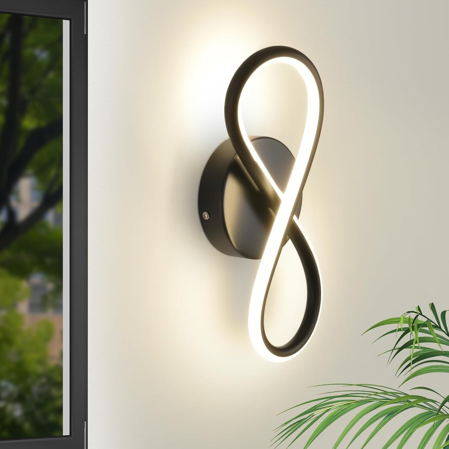 ZMH Wandleuchte Innen LED Wandlampe Schwarz: Wand Lampe f¨¹r Treppenhaus Schlafzimmer Wohnzimmer Korridor K¨¹hles Modern Design 7W Kurvendesign Dekorativ Wandleuchten Warmwei? 3000K