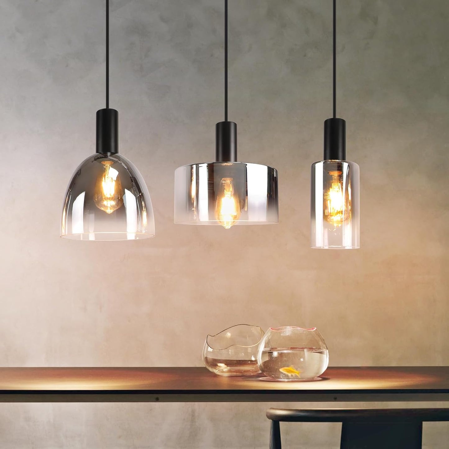 H?ngelampe Esszimmerlampe 3 Flammig H?ngeleuchte- E27 Vintage Esstisch Pendelleuchte H?henverstellbar Glas Schwarz Pendellampe H?ngend f¨¹r Schlafzimmer k¨¹che (ohne Leuchtmittel)