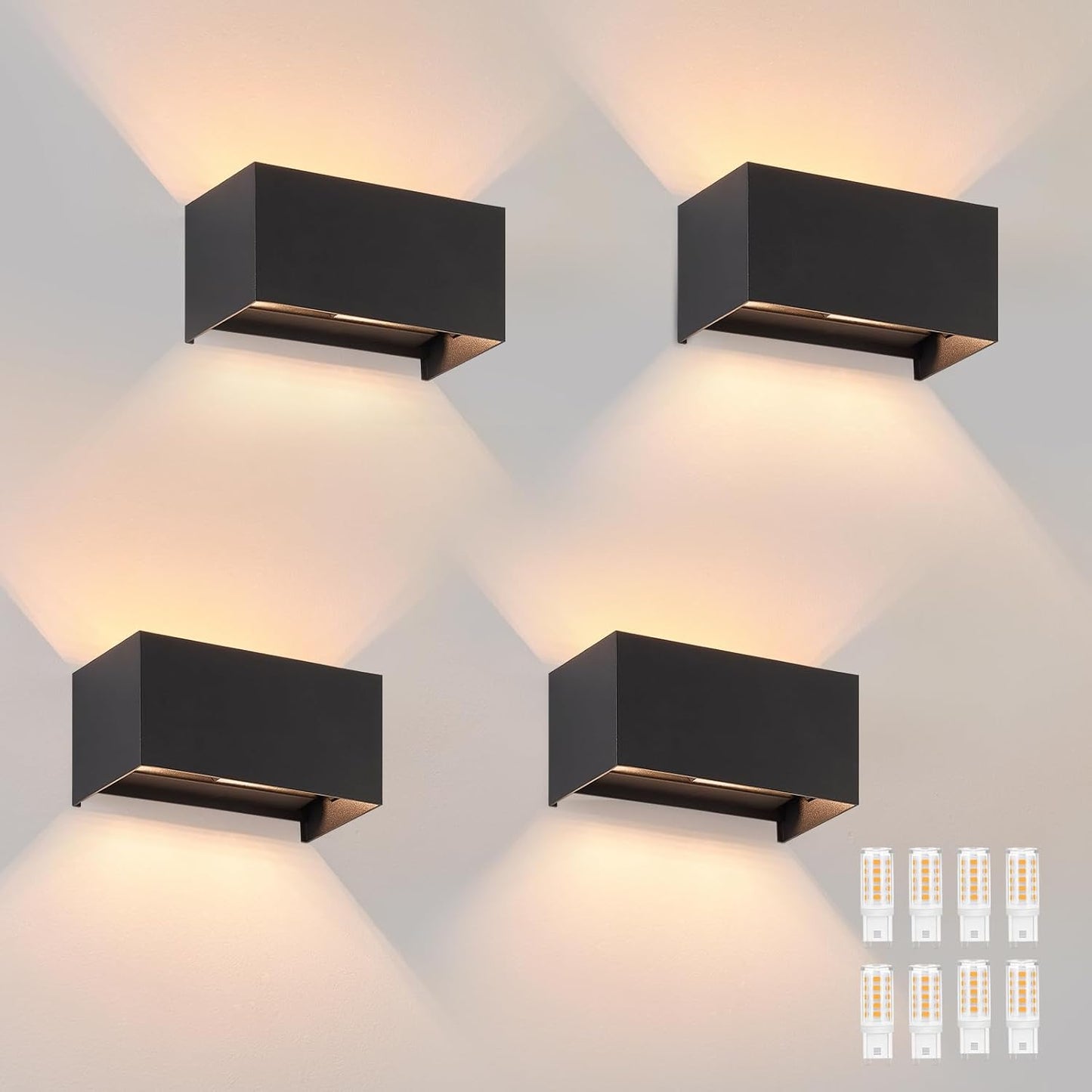 ZMH LED Wandleuchte Innen Wandlampe - 4ER Au?enwandleuchten Schwarz Wandbeleuchtung Aussen Aussenlampe Up Down IP65 Ausenbeleutung 3000K Warmwei? Au?enleuchte G9 f¨¹r Hauswand Treppenhaus Flur