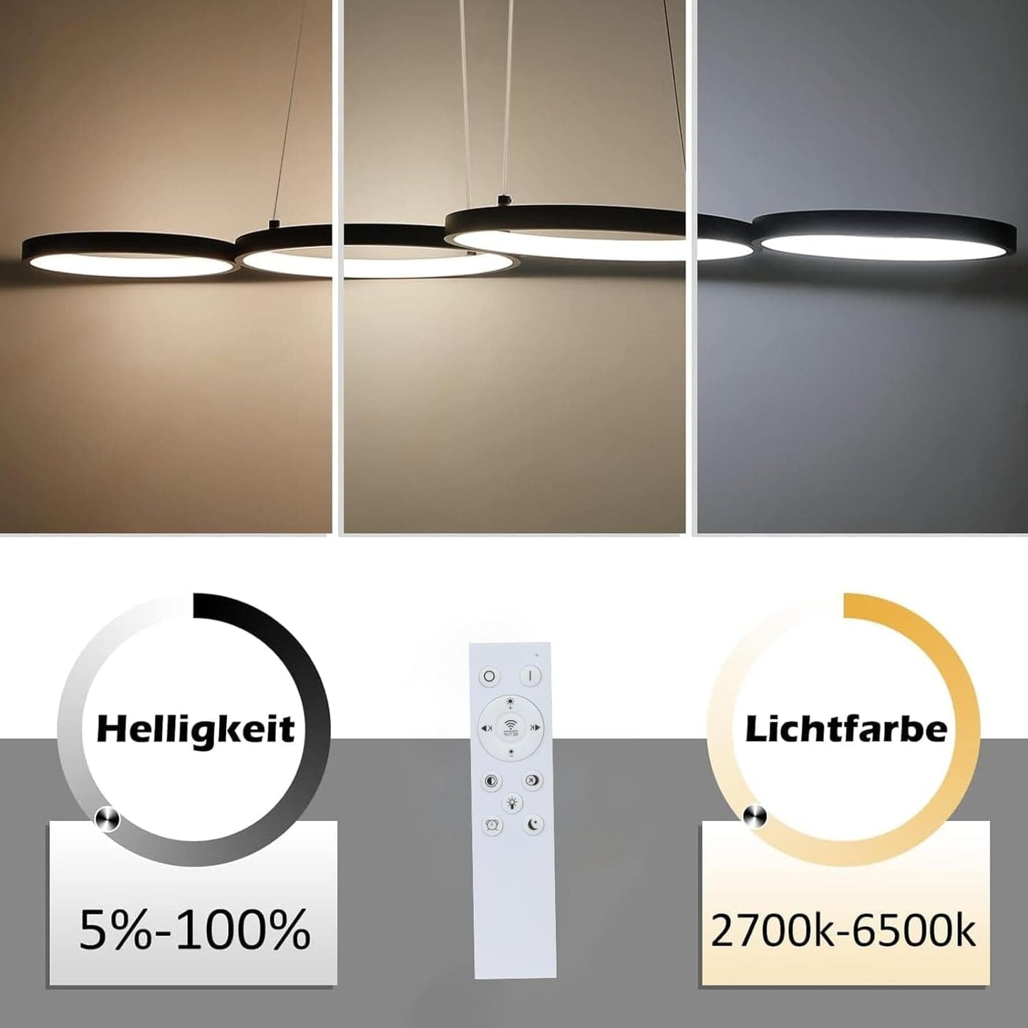 ZMH Pendellampe LED Pendellampe Dimmbar mit Fernbedienung Esstischlampe Esstisch Schwarz H?ngelampe Ring 54W H?henverstellbar Pendelleuchte f¨¹r Wohnzimmer Schlafzimmer Arbeitszimmer B¨¹ro Esszimmer