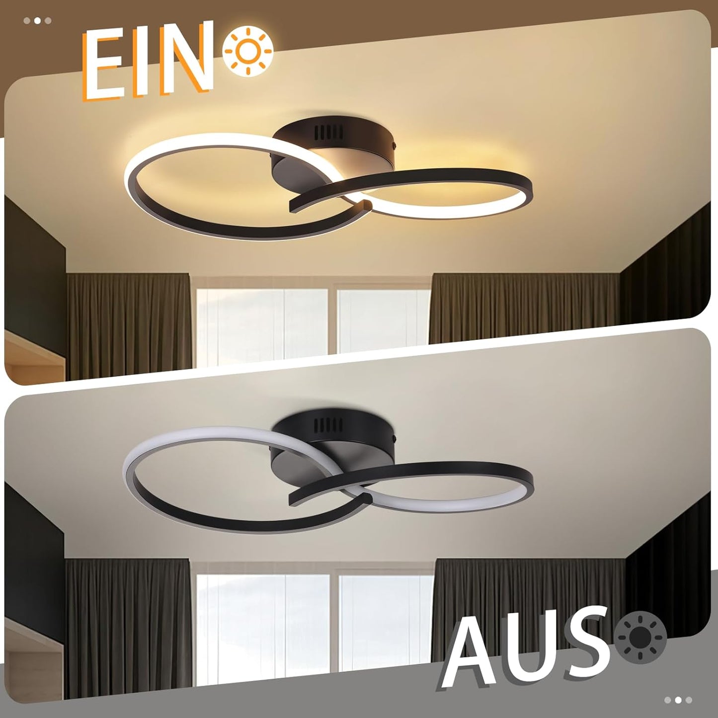ZMH Deckenleuchte Wohnzimmer Deckenlampe Schlafzimmer: Modern Wohnzimmerlampe Schwarz 12W Design Schlafzimmerlampe Innen 3000K Küchenlampe Warmweiß Deckenbeleuchtung LED für Flur Küche