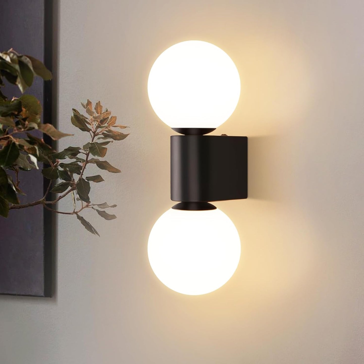 Wandleuchte Badezimmer Vintage Wandlampe innen: Wandbeleuchtung Glas in Wei? Schwarz Wandstrahler 2 flammig Max. 25W G9 Retro Wandspots f¨¹r Schlafzimmer Wohnzimmer K¨¹che (Ohne Leuchtmittel)