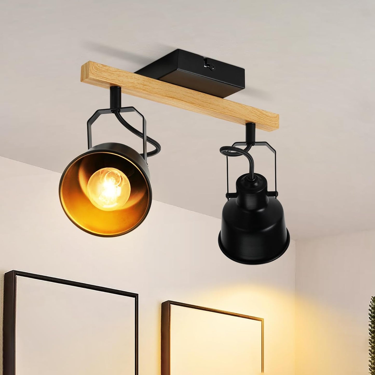 ZMH Deckenstrahler 1/2 Flammig Schwarz/Weiß: Deckenlampe Vintage Schwenkbar 350° MAX.25W E14 Fassung Industrial Spotbalken für Wohnzimmer Schlafzimmer Büro (ohne Leuchtmittel)