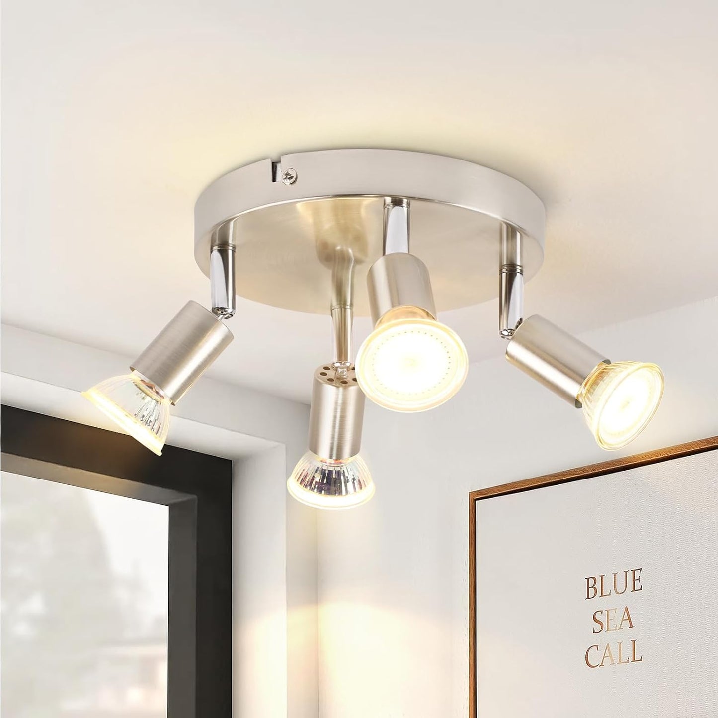 ZMH LED Deckenstrahler 4 Flammig Deckenleuchte - Deckenspot Schwenkbar 350¡ã GU10 Rund Nickel Metall Modern Wohnzimmerlampe f¨¹r Schlafzimmer K¨¹che Esszimmer Flur, Max. 4x25W ohne Leuchtmittel