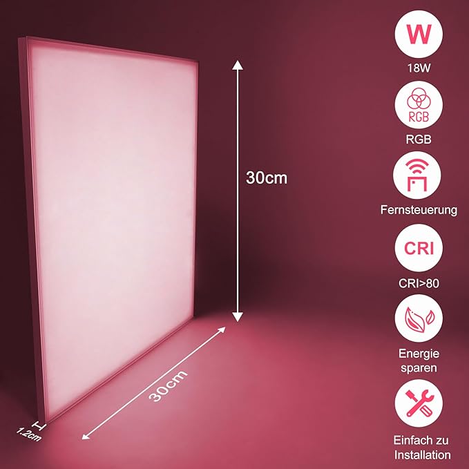 ZMH LED Deckenleuchte Dimmbar Fernbedienung -18W RGB Farbwechsel Deckenlampe Eckig 30CM Flach LED Panel 3000K-6500K f¨¹r Schlafzimmer Kinderzimmer K¨¹che Wohnzimmer Badezimmer