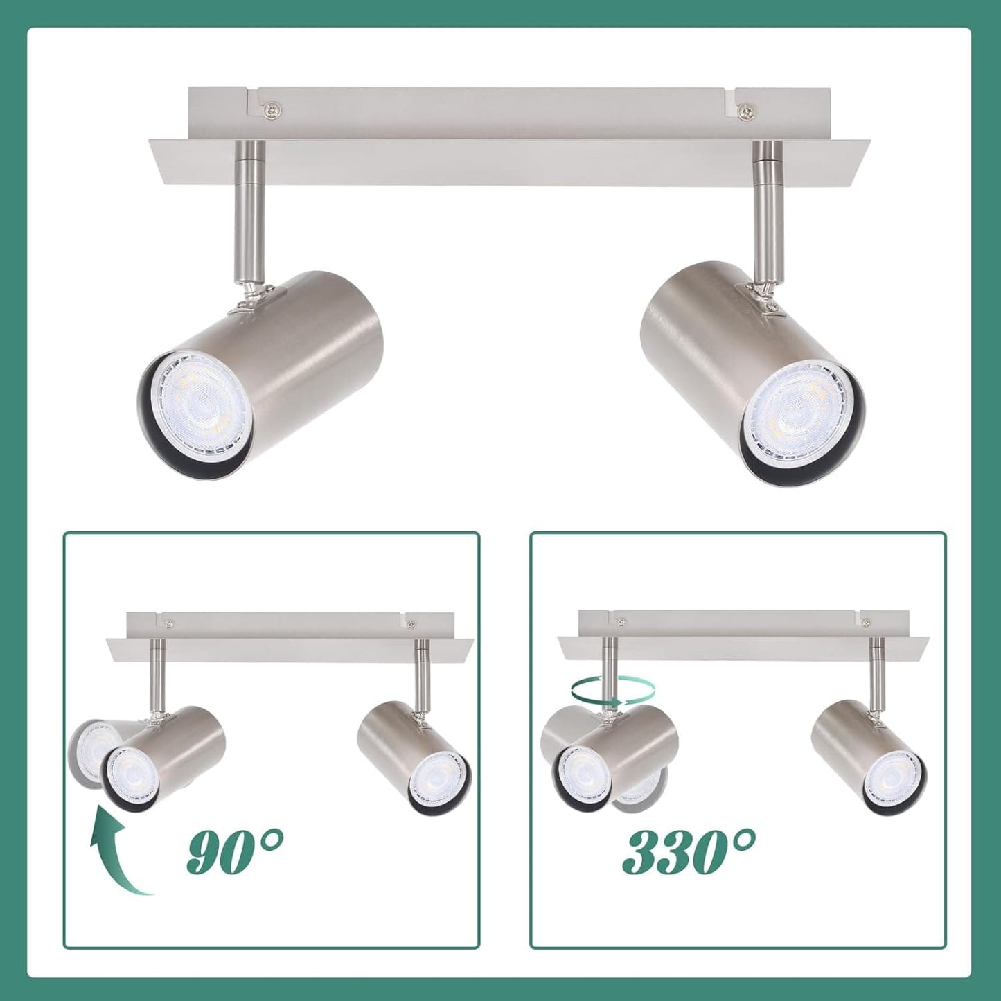 ZMH LED Deckenleuchte 2 Flammig GU10 - Deckenstrahler Schwenkbar 330¡ã Nickel Flur Deckenlampe Innen Modern Deckenspots Wandstrahler f¨¹r K¨¹che, Schlafzimmer, Wohnzimmer, Ohne Leuchtmittel
