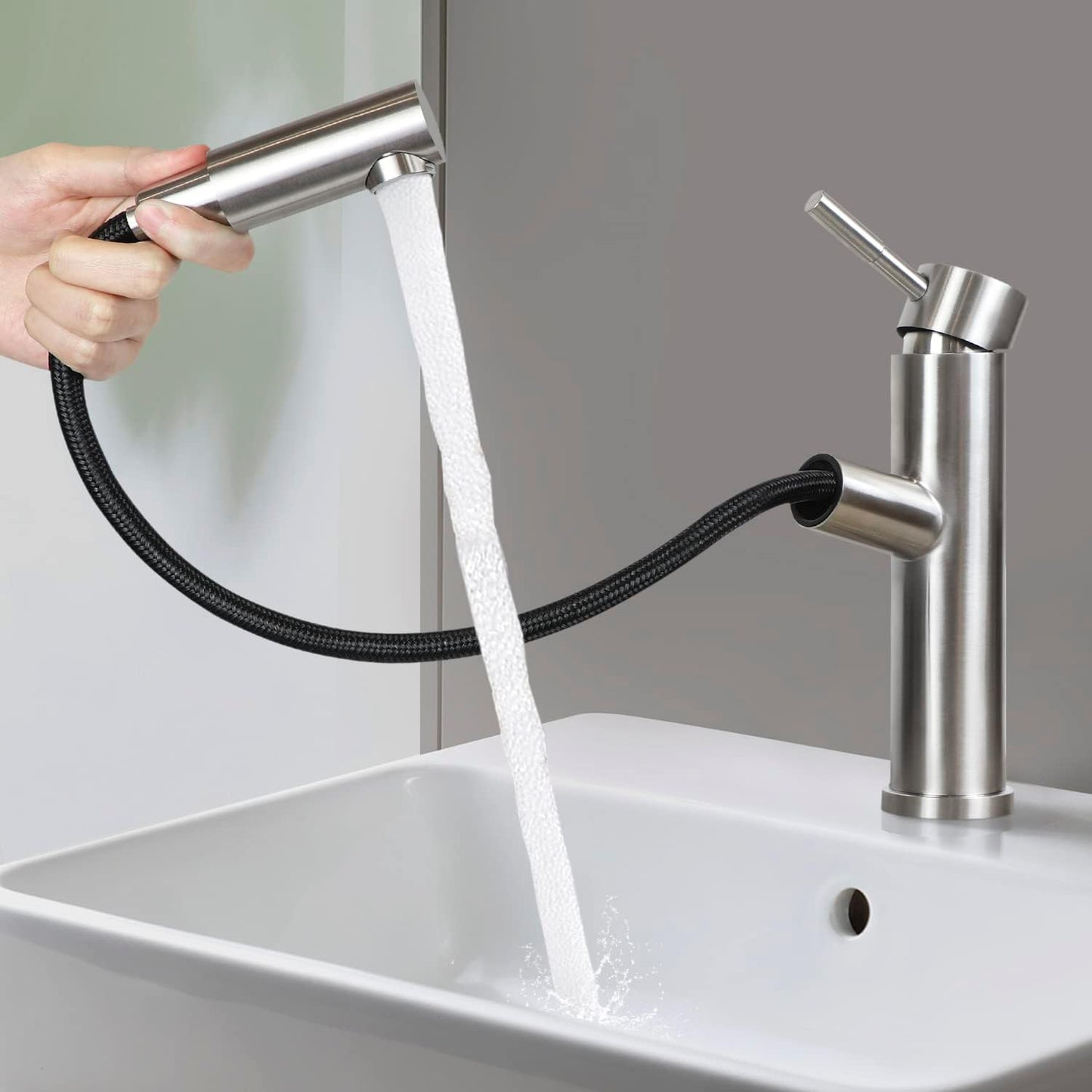 ZMH Wasserhahn bad Waschtischarmatur waschbecken - Ausziehbar Armaturen mit herausziehbarer brause Armatur Mischbatterie niederdruck Kaltwasserhahn Badarmatur zugstange, Geb¨¹rsteter Nickel