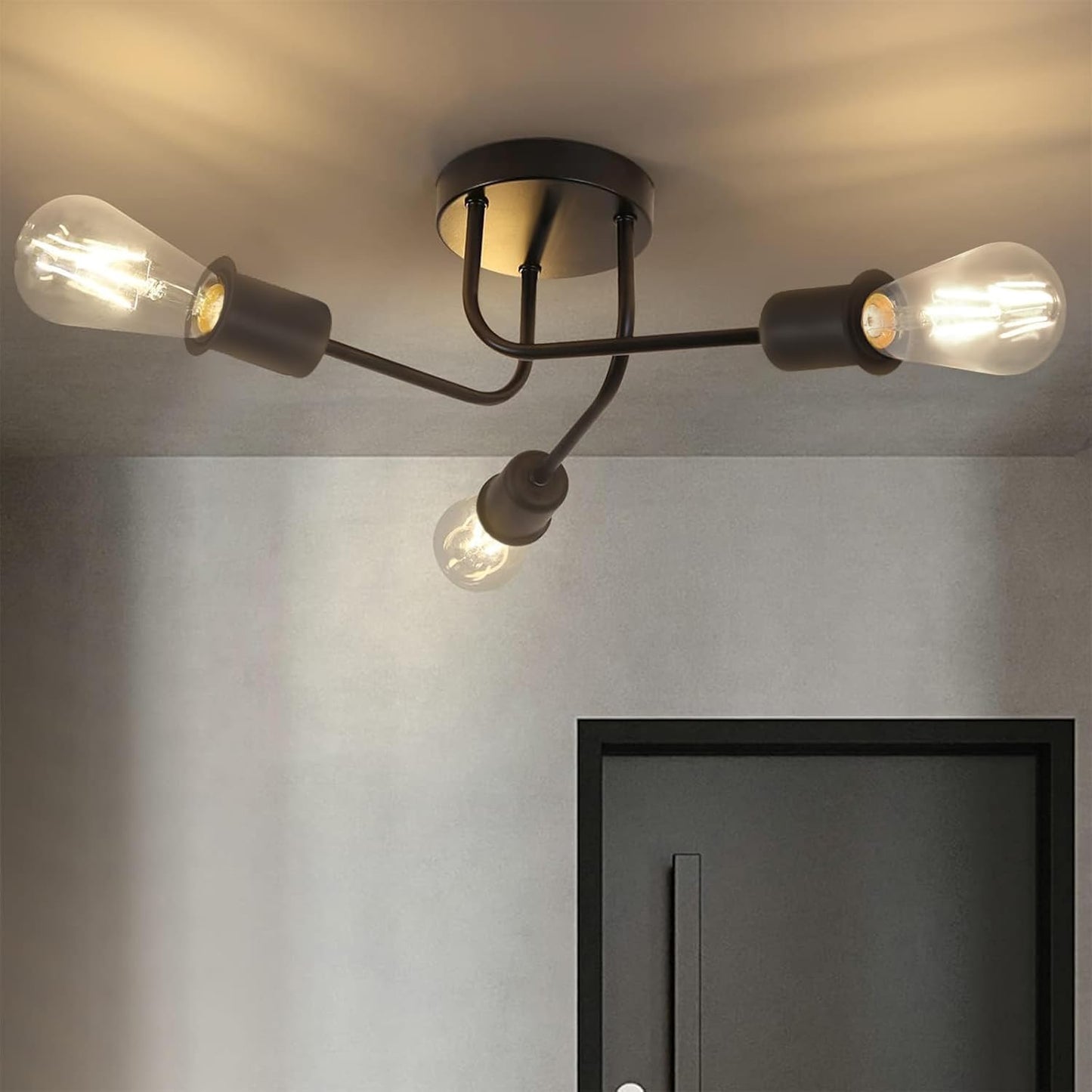 Deckenleuchte Vintage Deckenlampe Retro - Schwarz 3 Flammig Wonhzimmerlampe Industrie E27 Rustikaler Stil f¨¹r Wohnzimmer Schlafzimmer Esszimmer K¨¹che Flur Bar ohne Leuchtmittel